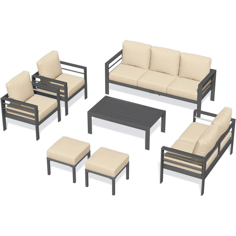 Ensemble de meubles de patio en aluminium AECOJOY 7 pièces, ensemble de conversation extérieur