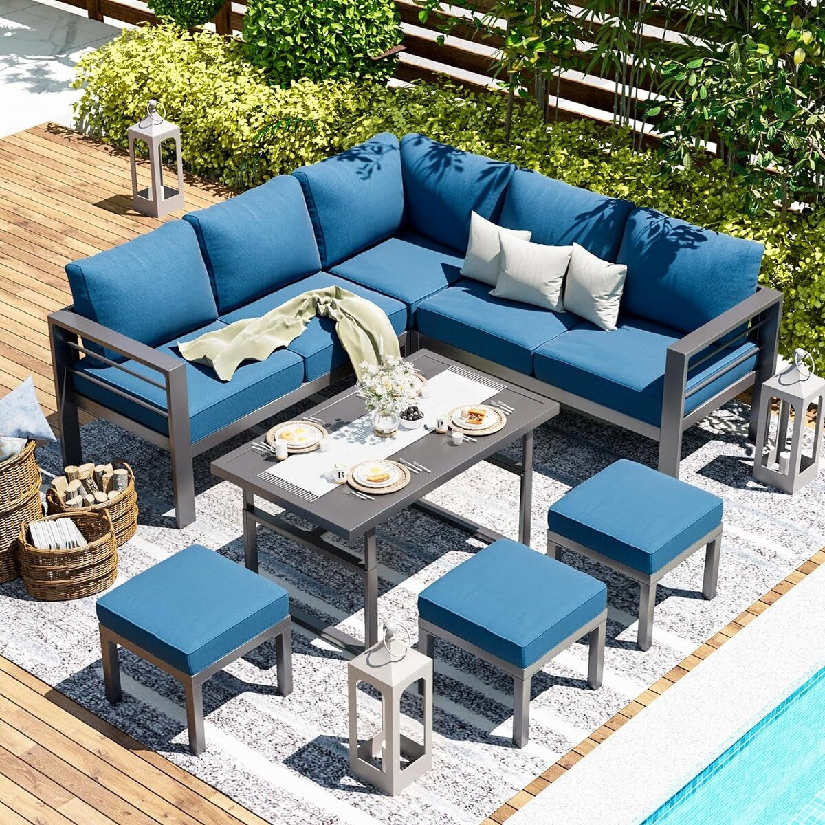 Ensemble de meubles de patio en aluminium AECOJOY, table et chaises de conversation d'extérieur