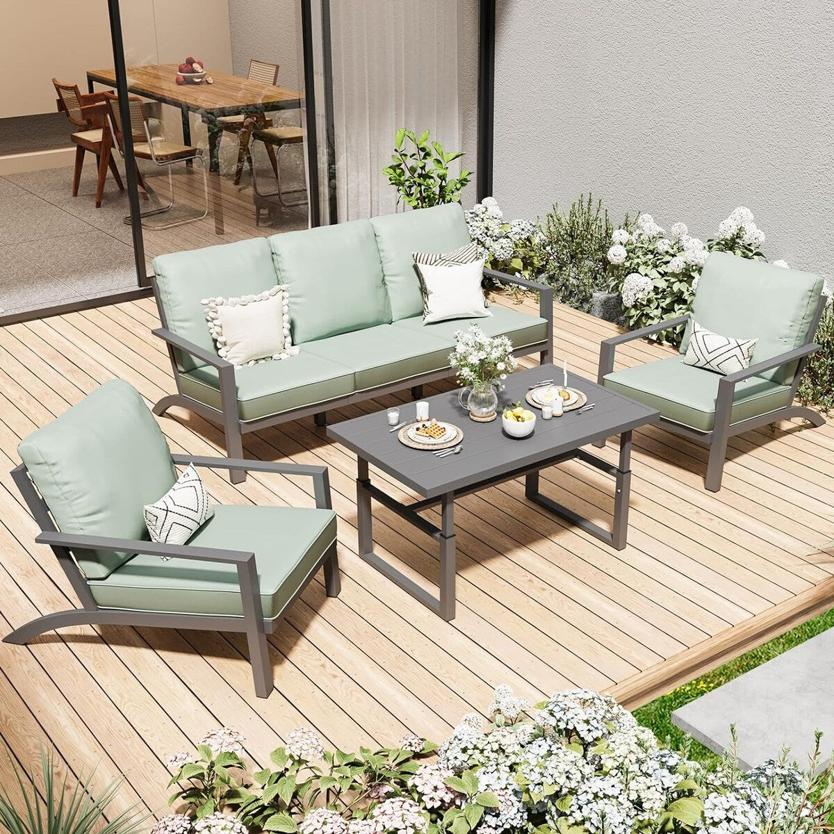 Ensemble de meubles de patio en aluminium AECOJOY, table et chaises de conversation d'extérieur