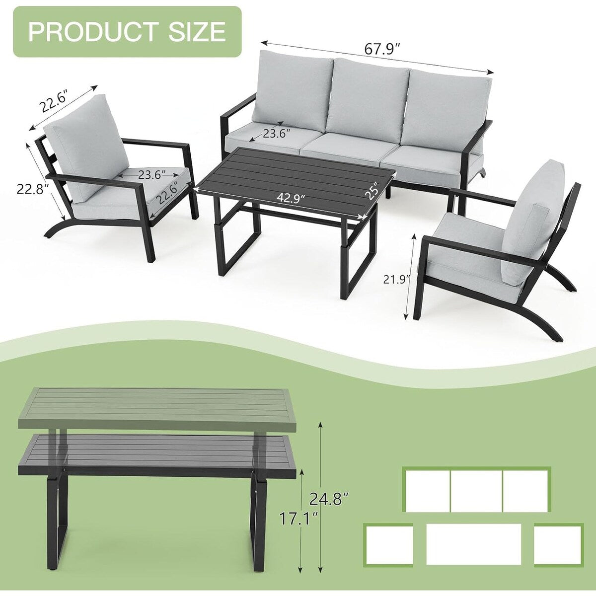 Ensemble de meubles de patio en aluminium AECOJOY, table et chaises de conversation d'extérieur