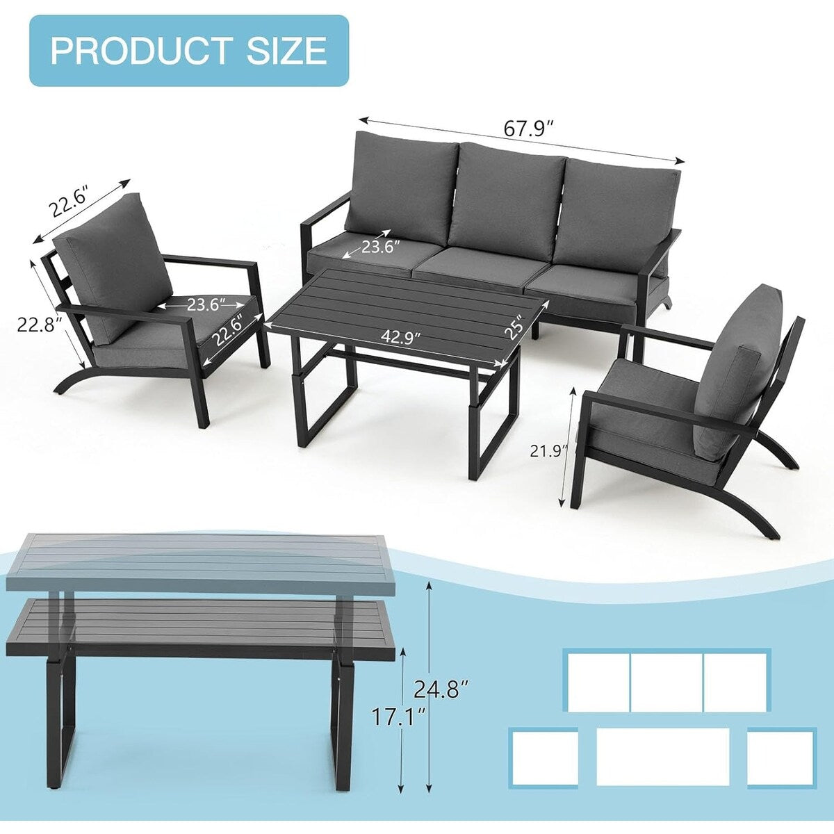 Ensemble de meubles de patio en aluminium AECOJOY, table et chaises de conversation d'extérieur