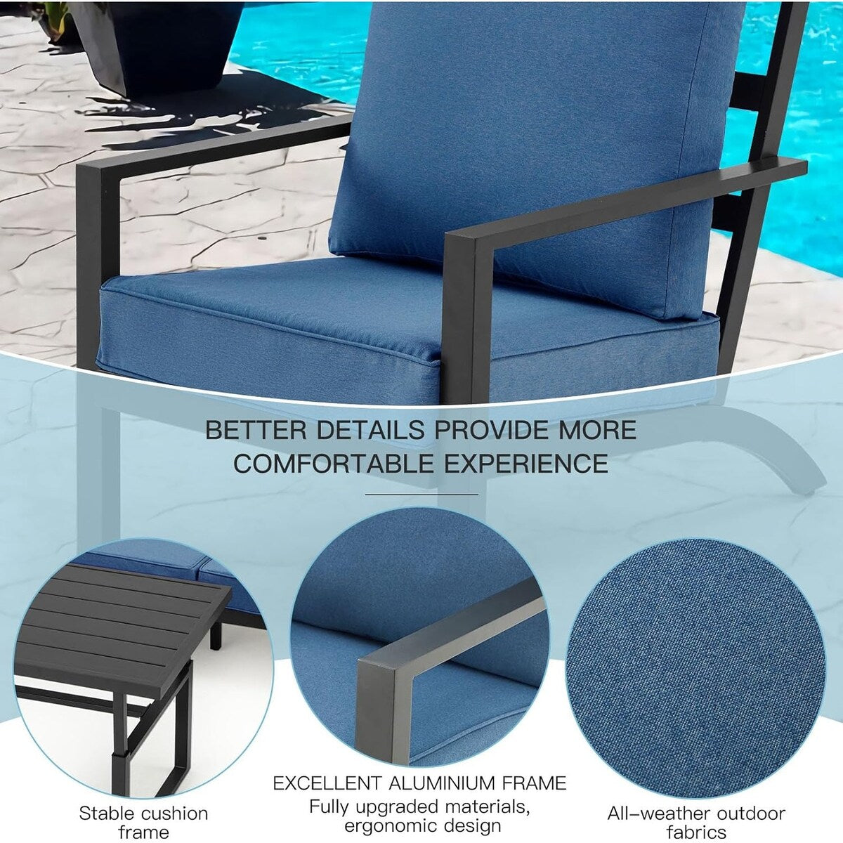 Ensemble de meubles de patio en aluminium AECOJOY, table et chaises de conversation d'extérieur