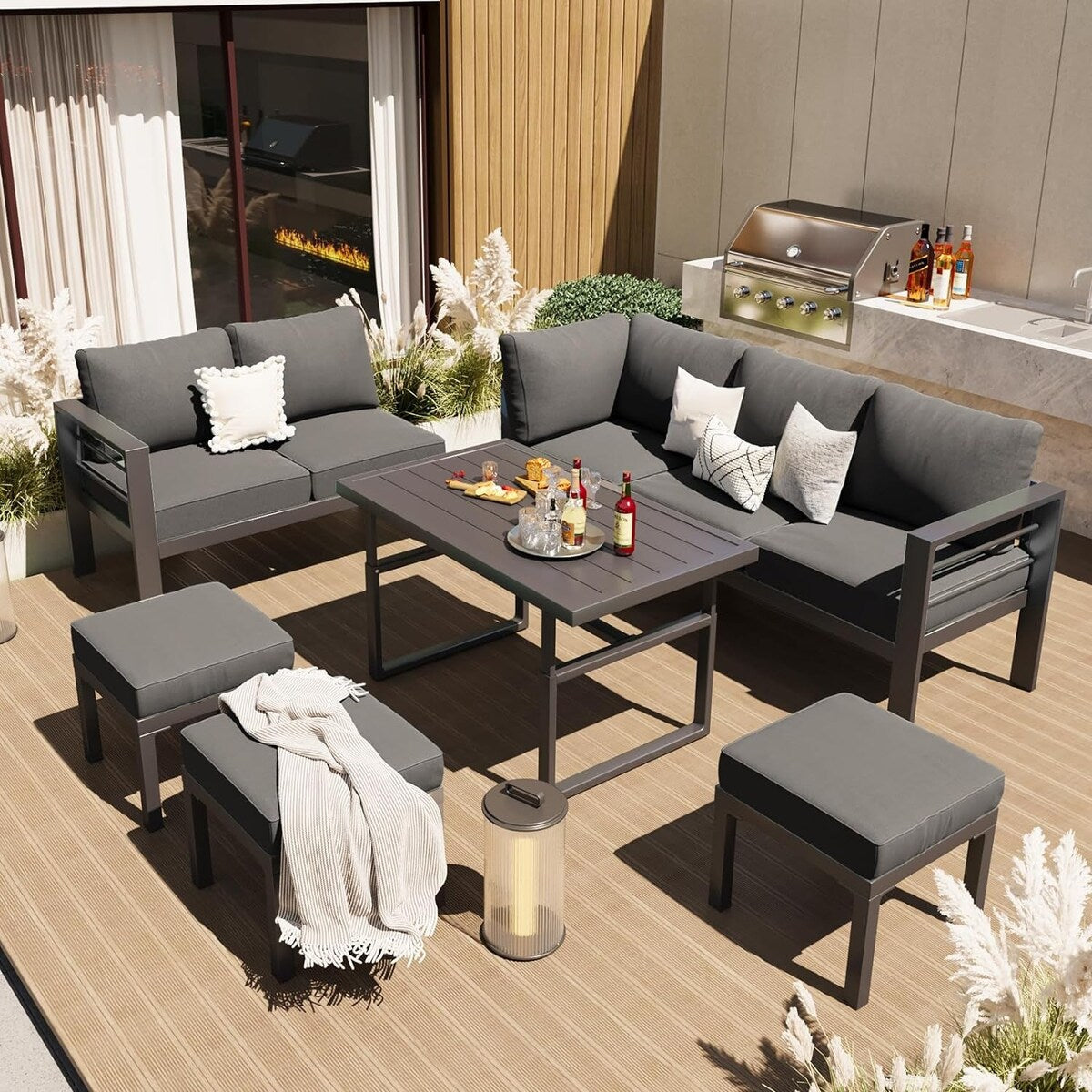Ensemble de meubles de patio en aluminium AECOJOY, table et chaises de conversation d'extérieur