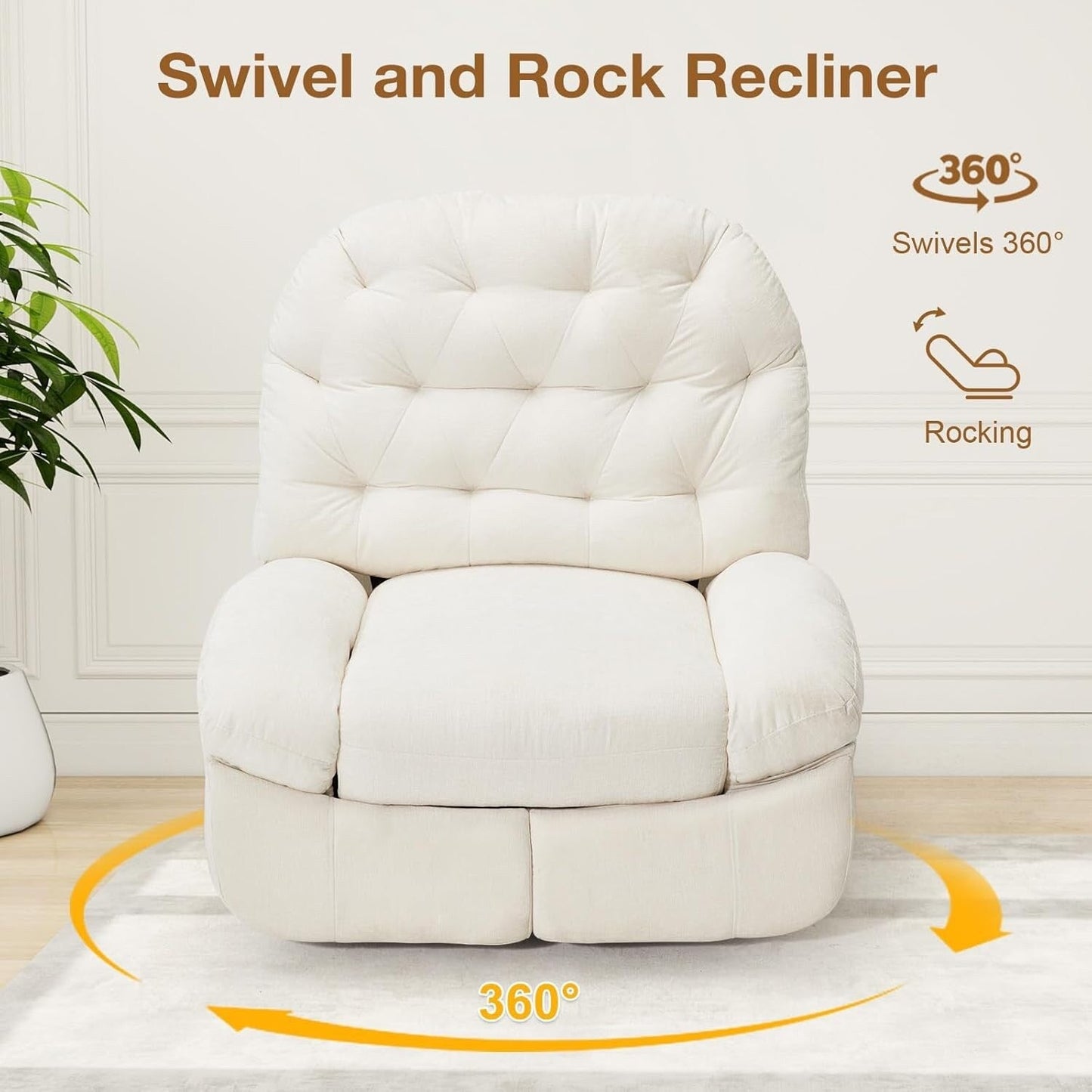 Fauteuil inclinable surdimensionné AECOJOY, fauteuil à bascule pivotant à 360°, fauteuil à bascule en chenille pour adultes, canapé chaise longue ergonomique moderne