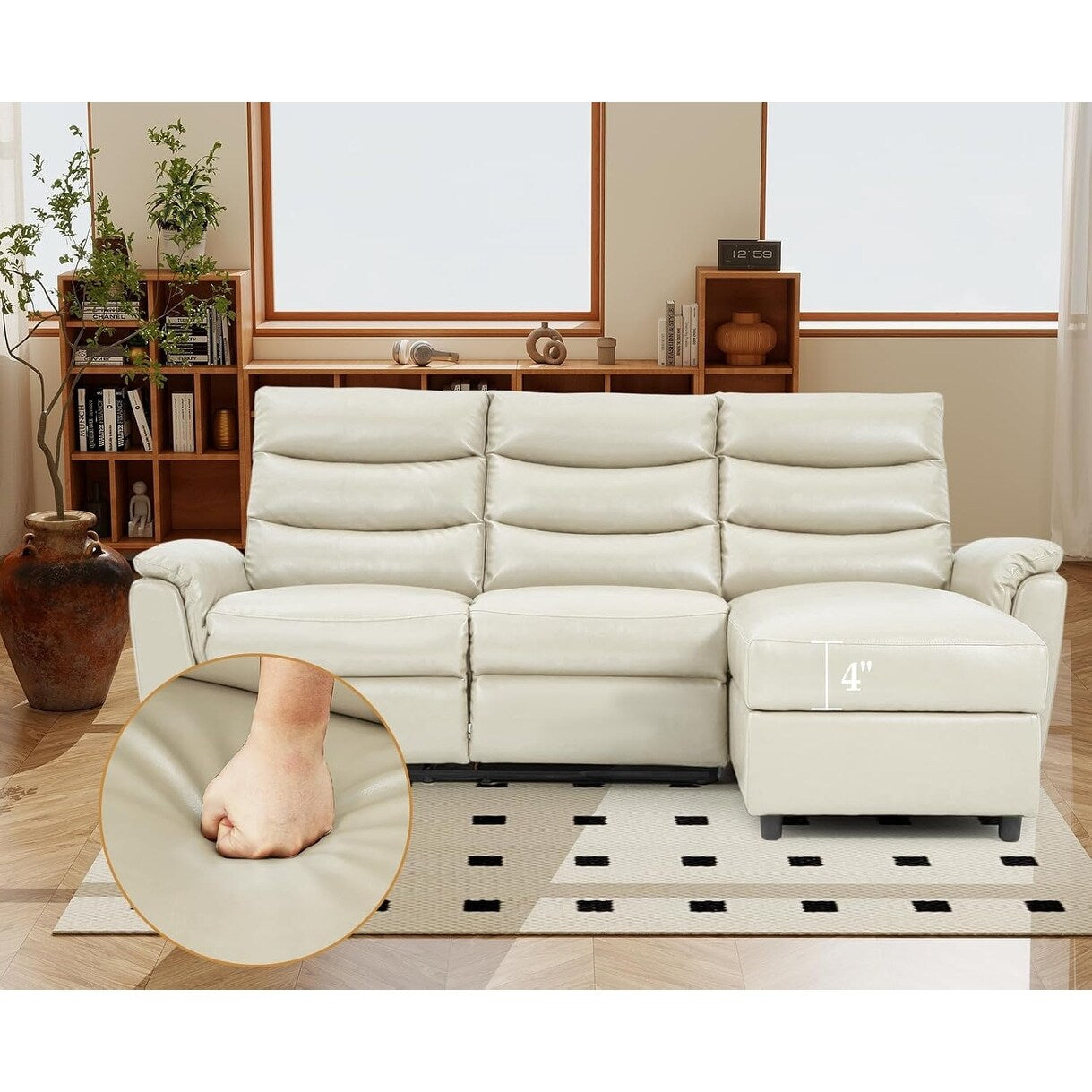Canapé sectionnel inclinable électrique AECOJOY, canapé-lit en cuir PU avec méridienne de rangement, dossier et repose-pieds réglables