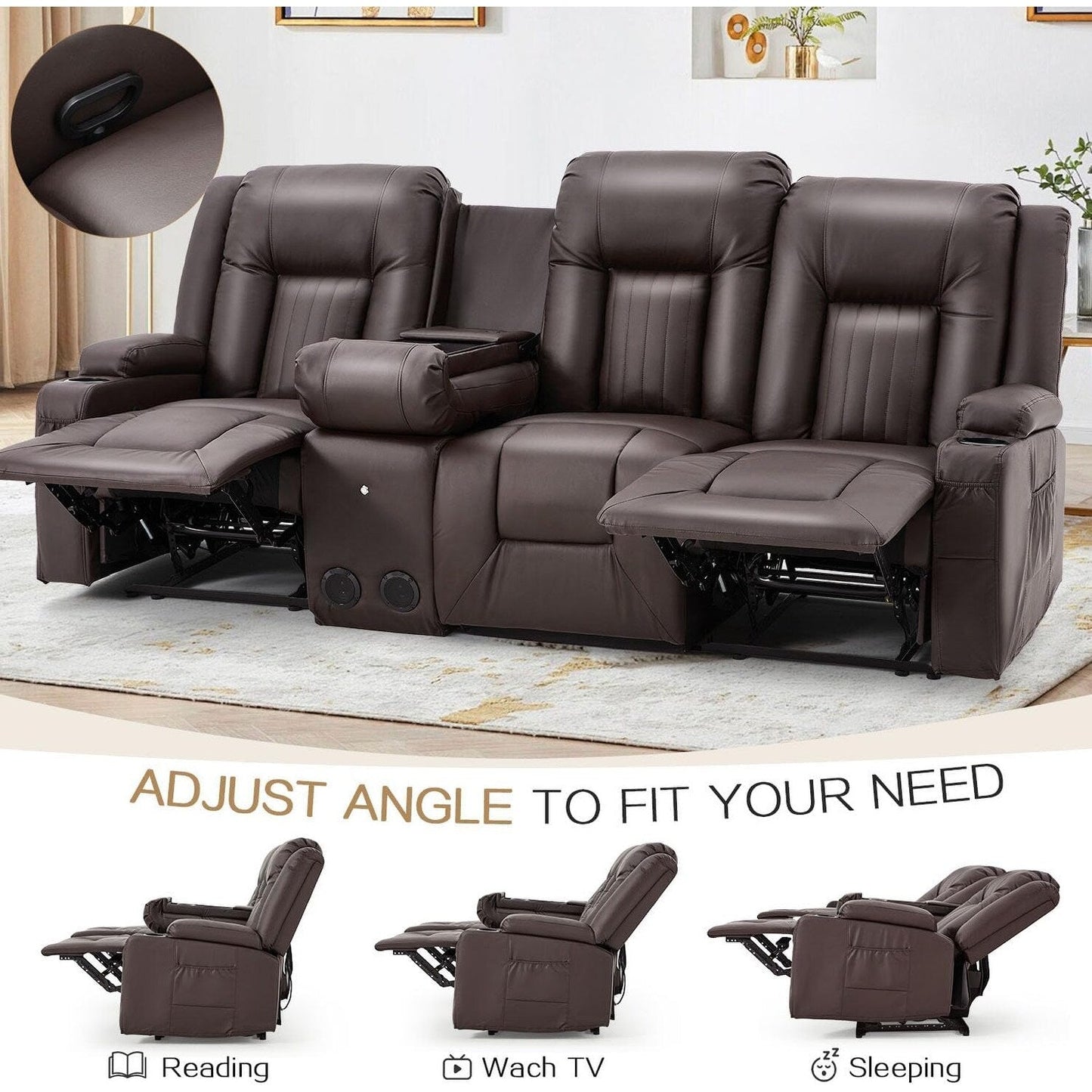 Canapé inclinable manuel AECOJOY pour camping-car, siège de cinéma maison en polyuréthane avec console
