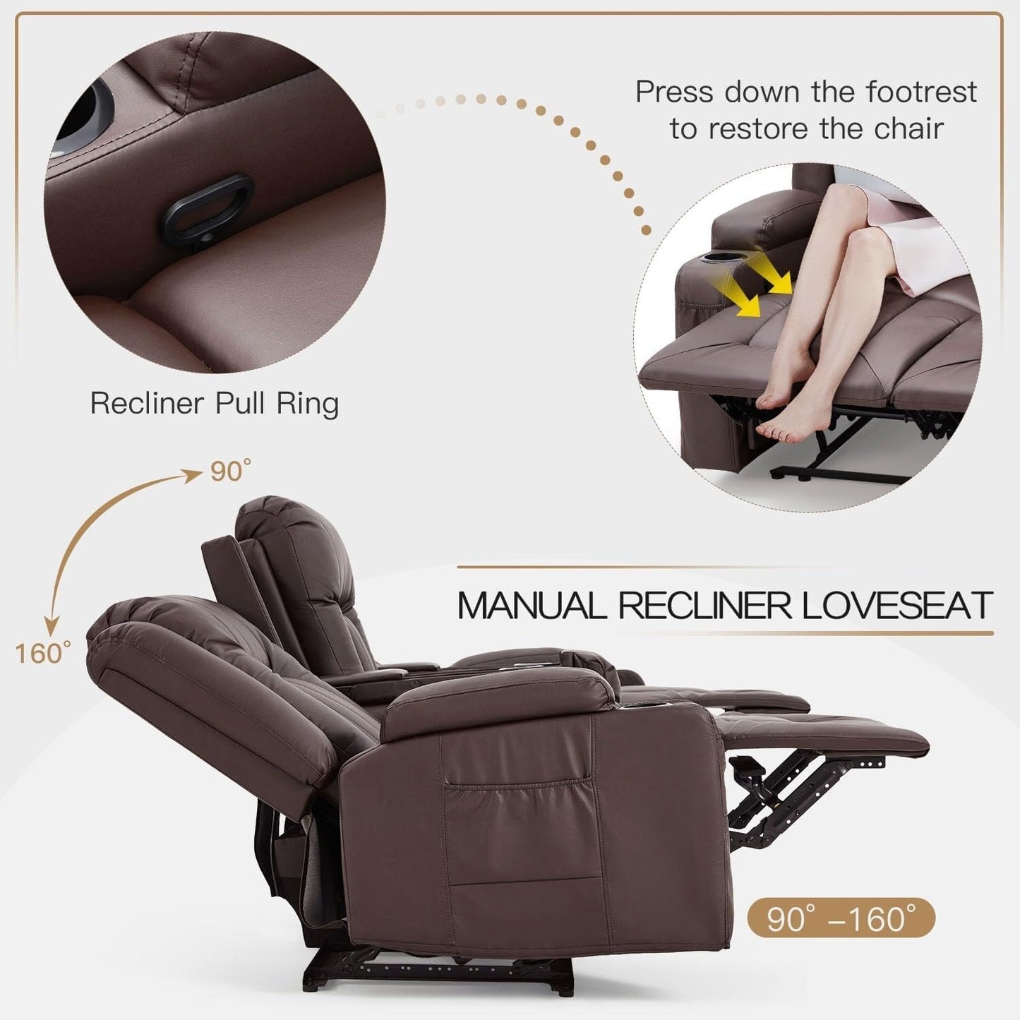 Canapé inclinable manuel AECOJOY pour camping-car, siège de cinéma maison en polyuréthane avec console