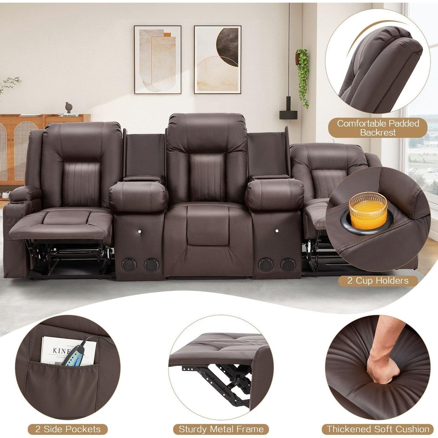 Canapé inclinable manuel AECOJOY pour camping-car, siège de cinéma maison en polyuréthane avec console