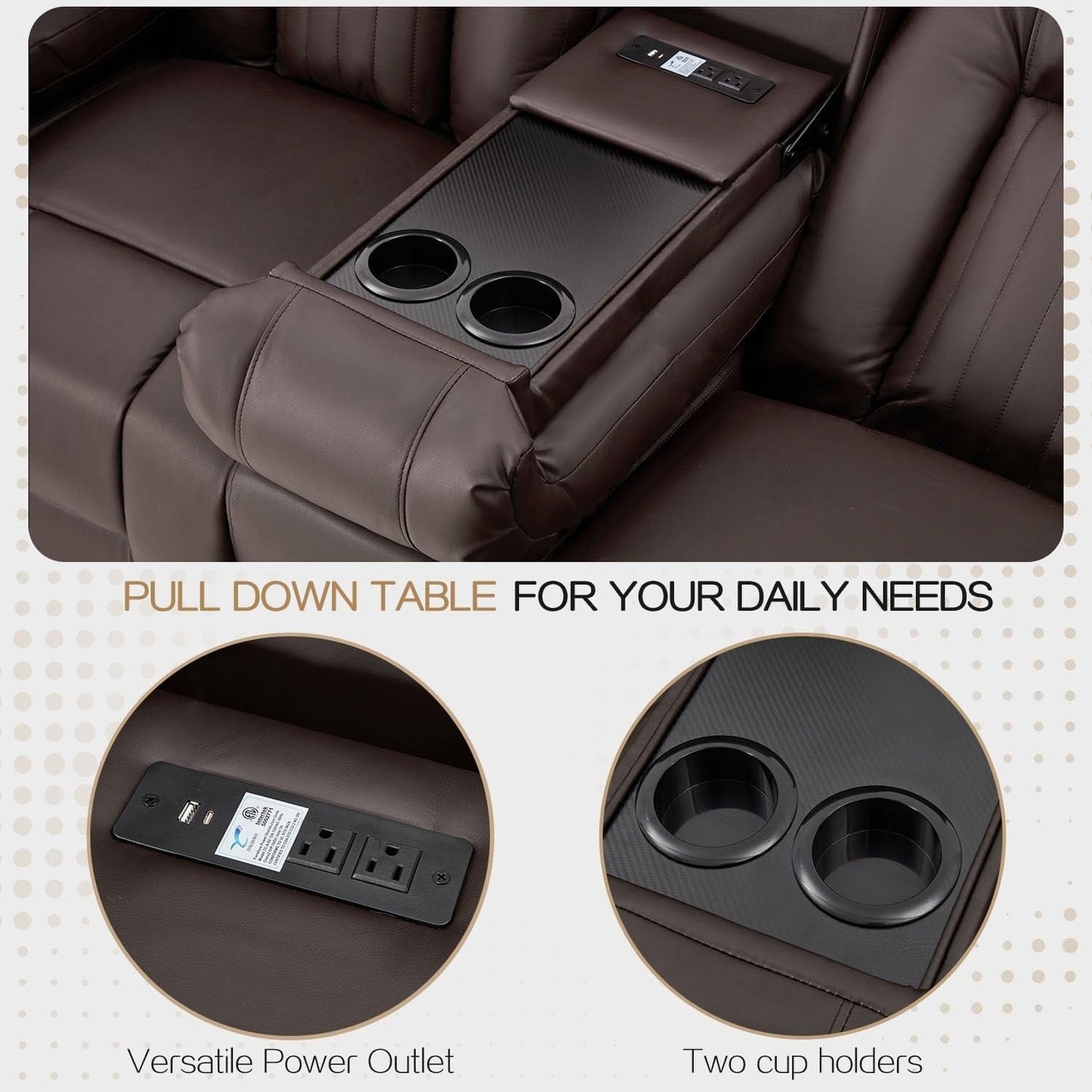 Canapé inclinable manuel AECOJOY pour camping-car, siège de cinéma maison en polyuréthane avec console