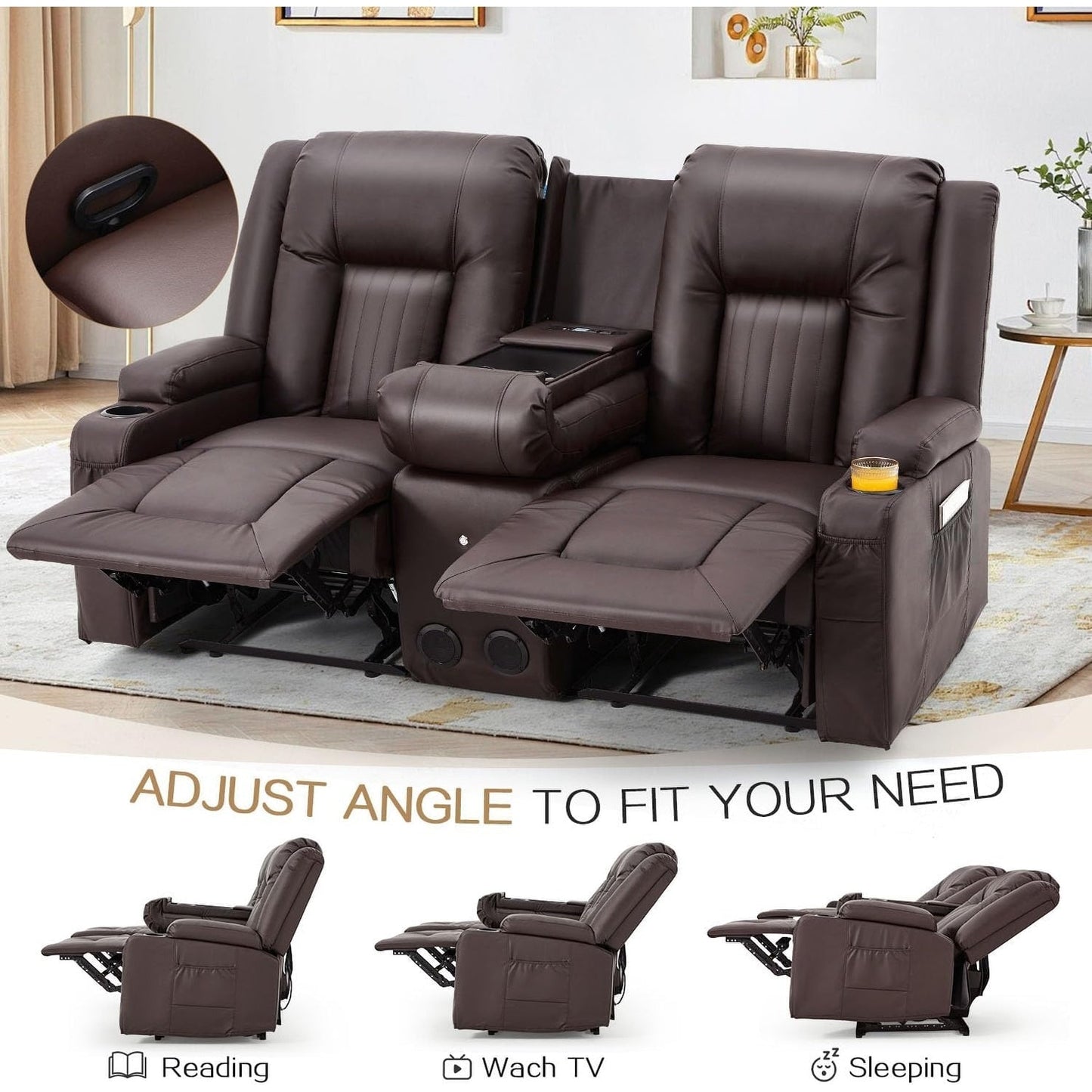 Canapé inclinable manuel AECOJOY pour camping-car, siège de cinéma maison en polyuréthane avec console