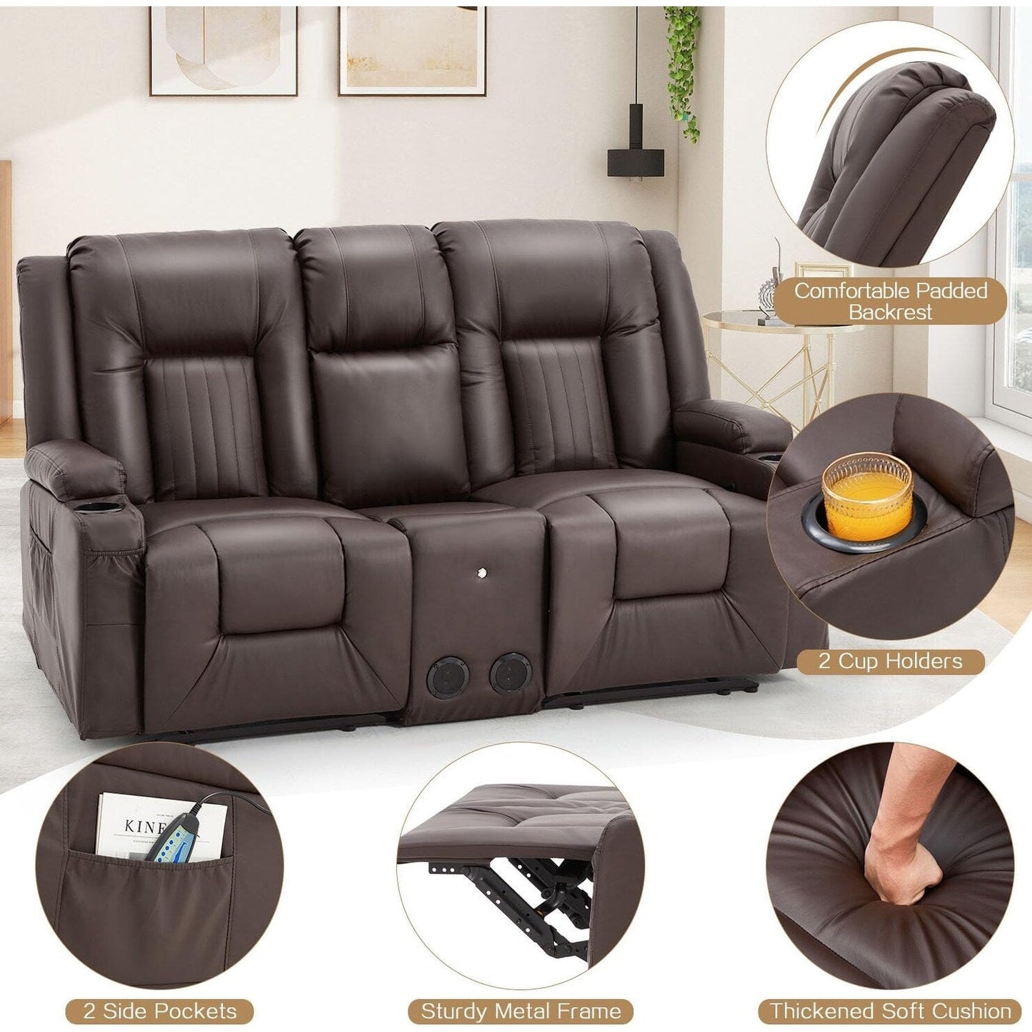 Canapé inclinable manuel AECOJOY pour camping-car, siège de cinéma maison en polyuréthane avec console