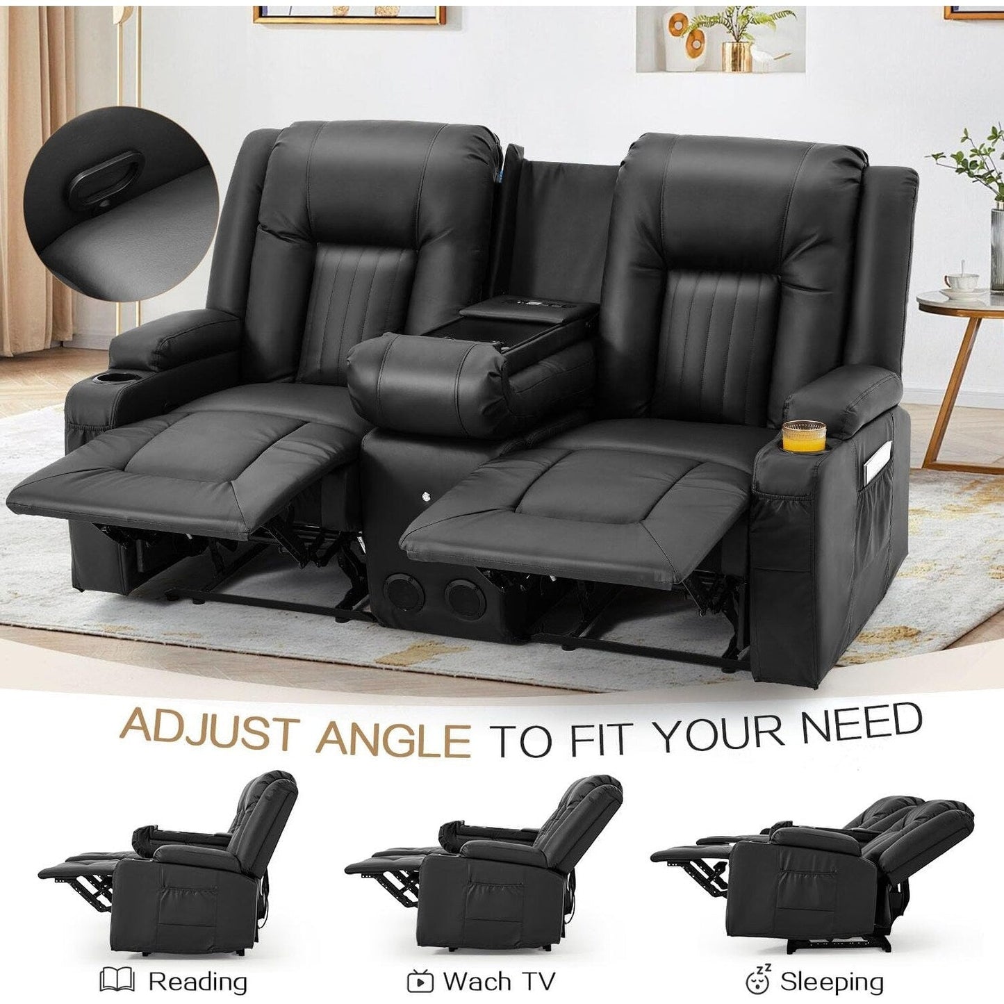 Canapé inclinable manuel AECOJOY pour camping-car, siège de cinéma maison en polyuréthane avec console