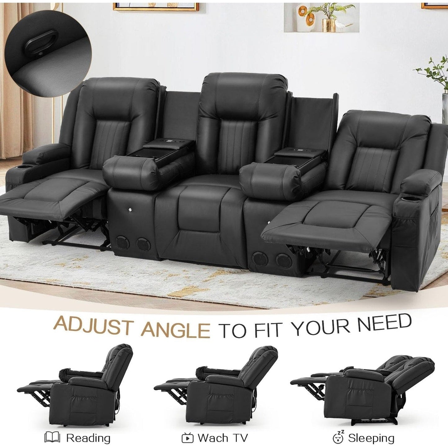 Canapé inclinable manuel AECOJOY pour camping-car, siège de cinéma maison en polyuréthane avec console