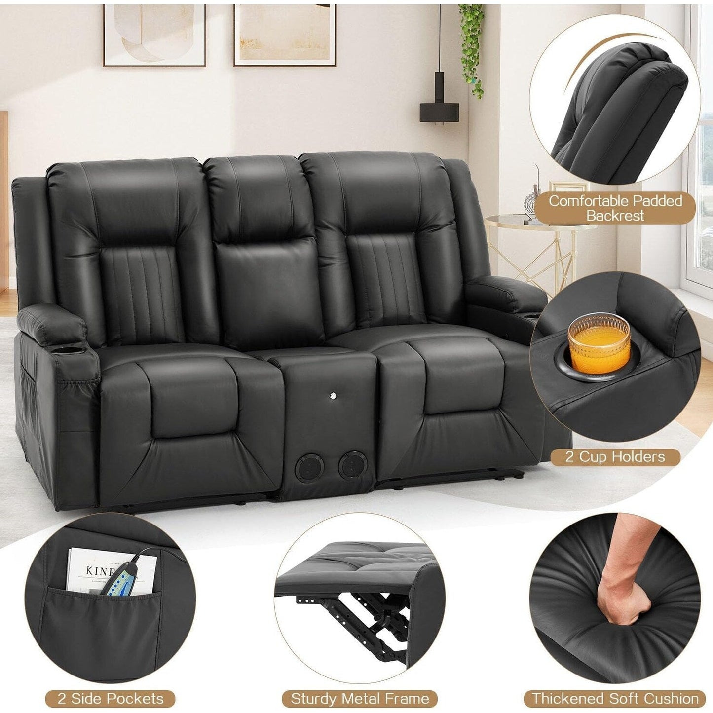 Canapé inclinable manuel AECOJOY pour camping-car, siège de cinéma maison en polyuréthane avec console