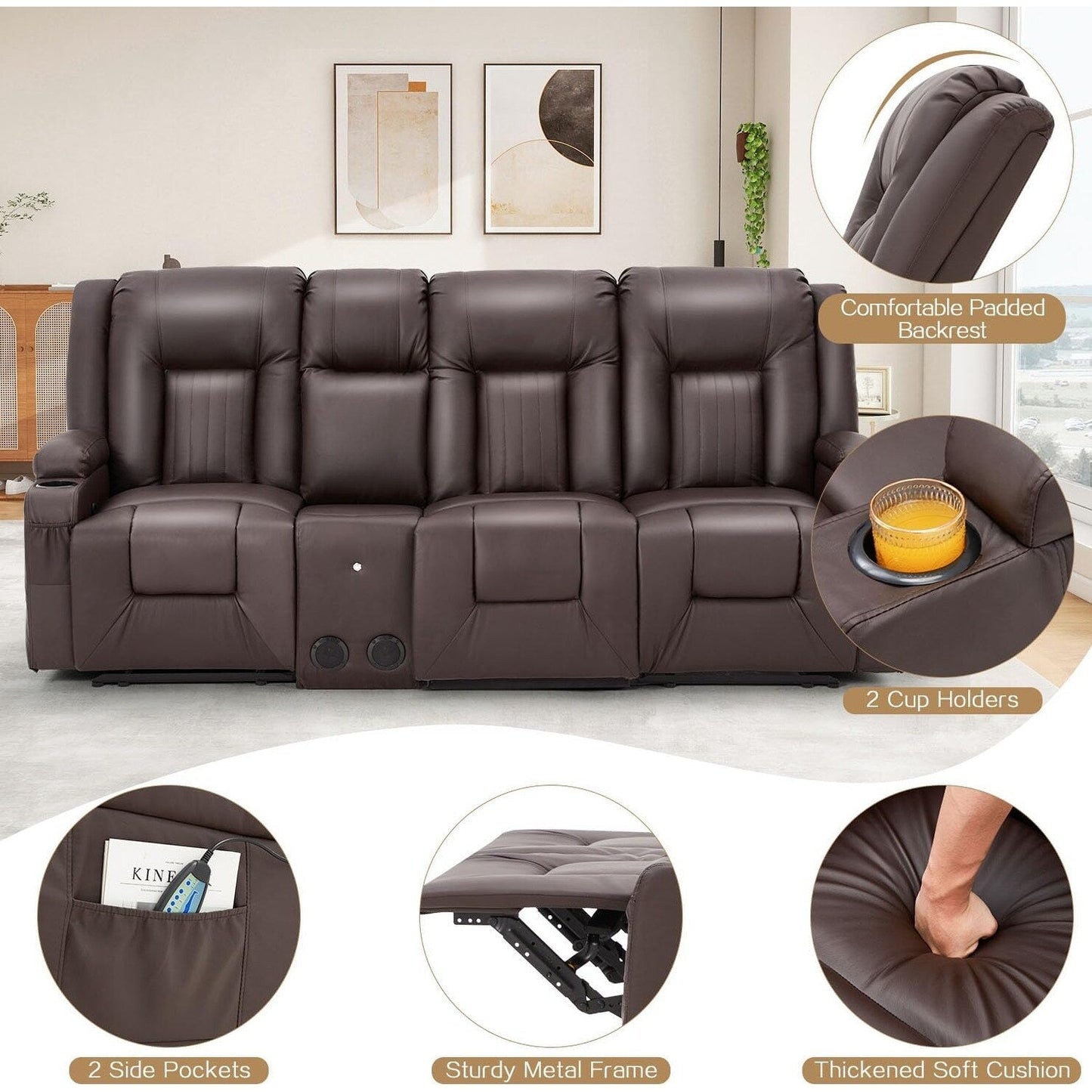 Canapé inclinable manuel AECOJOY pour camping-car, siège de cinéma maison en polyuréthane avec console