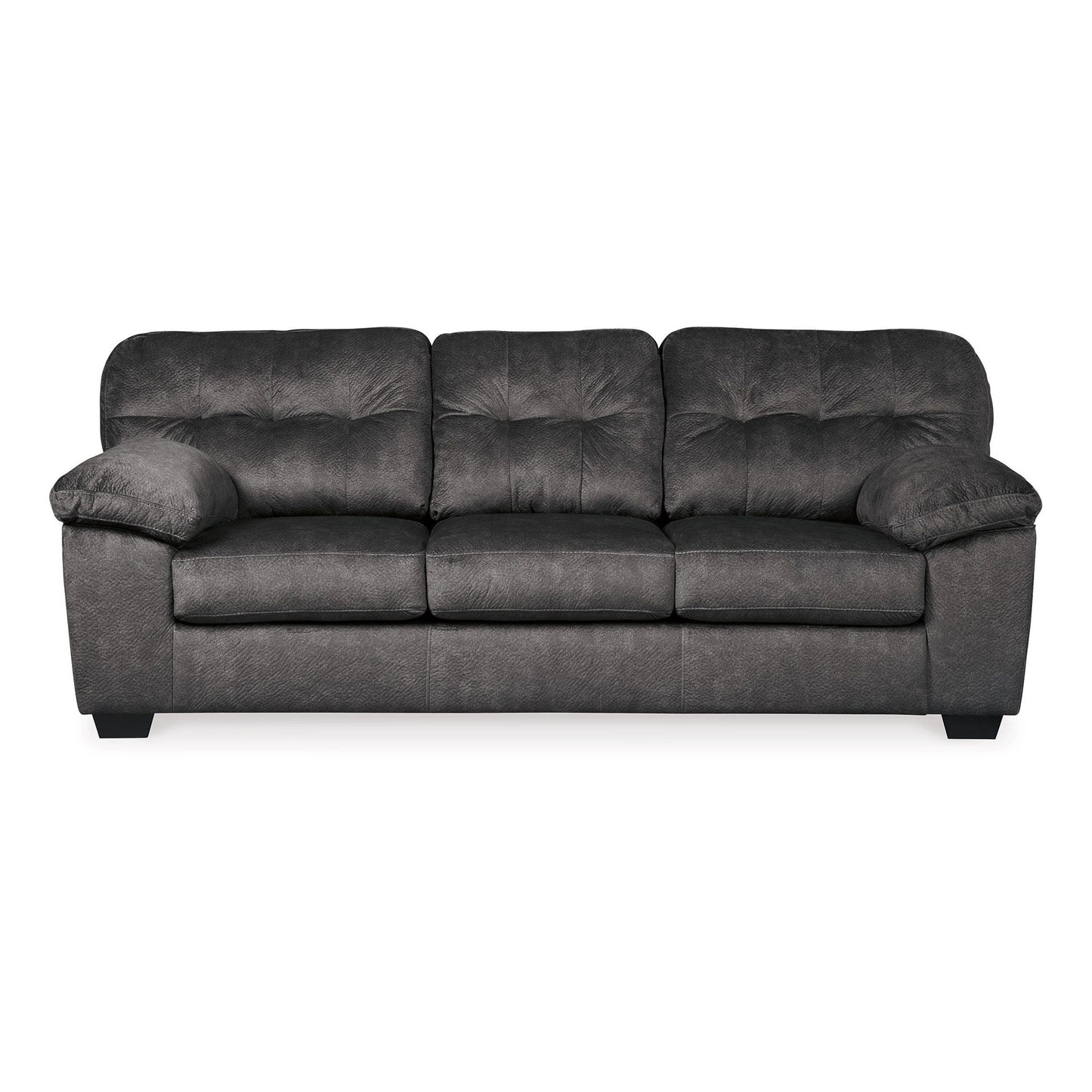 Canapé Acai, coussins capitonnés, accoudoirs coussinés, polyester gris, 94 pouces