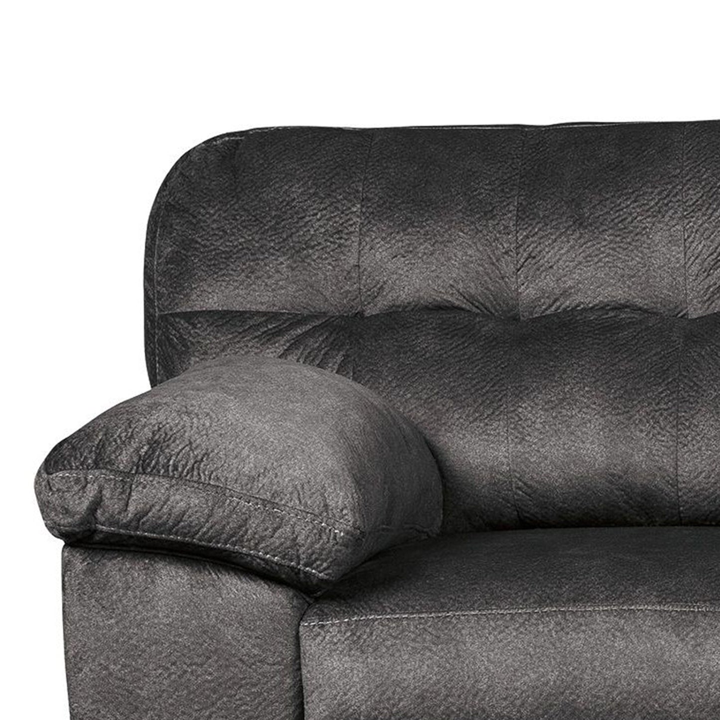 Canapé Acai, coussins capitonnés, accoudoirs coussinés, polyester gris, 94 pouces