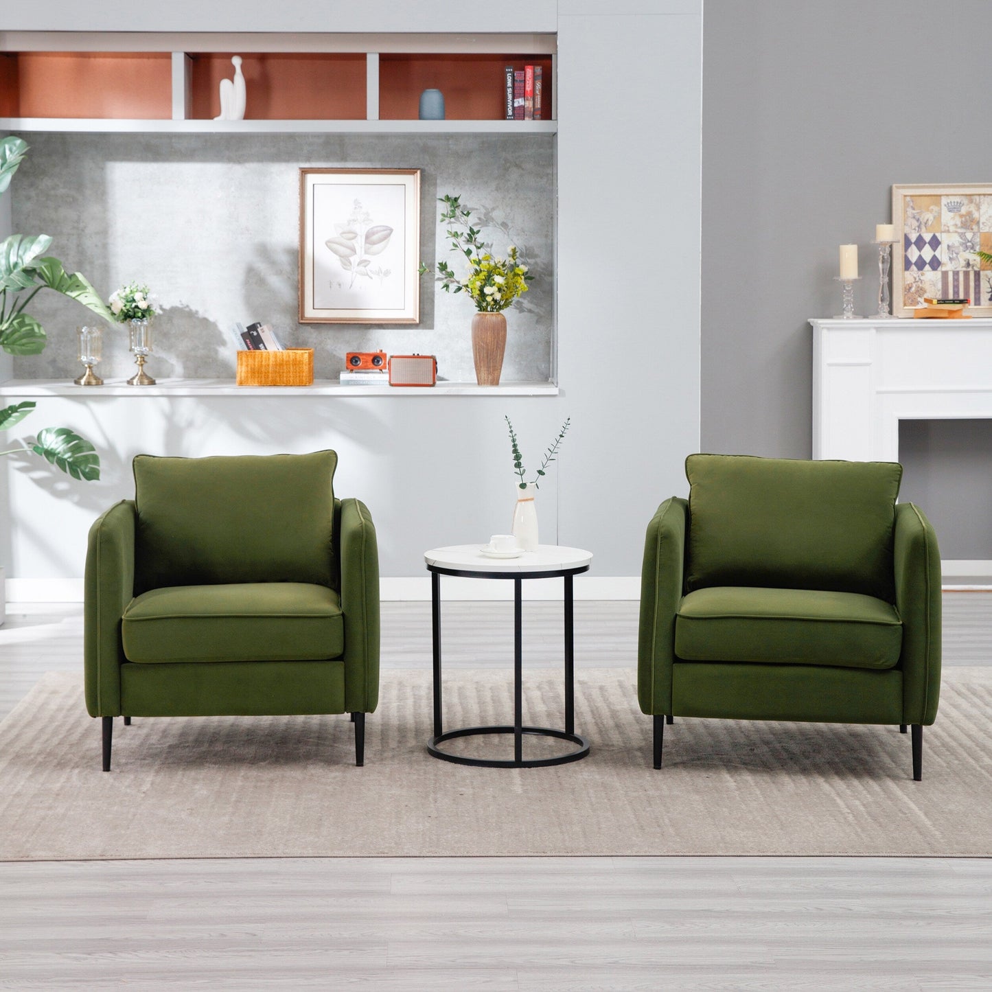 Fauteuil d'appoint pour salon, canapé simple confortable en velours, fauteuil moderne du milieu du siècle avec 1 coussin et pieds en métal