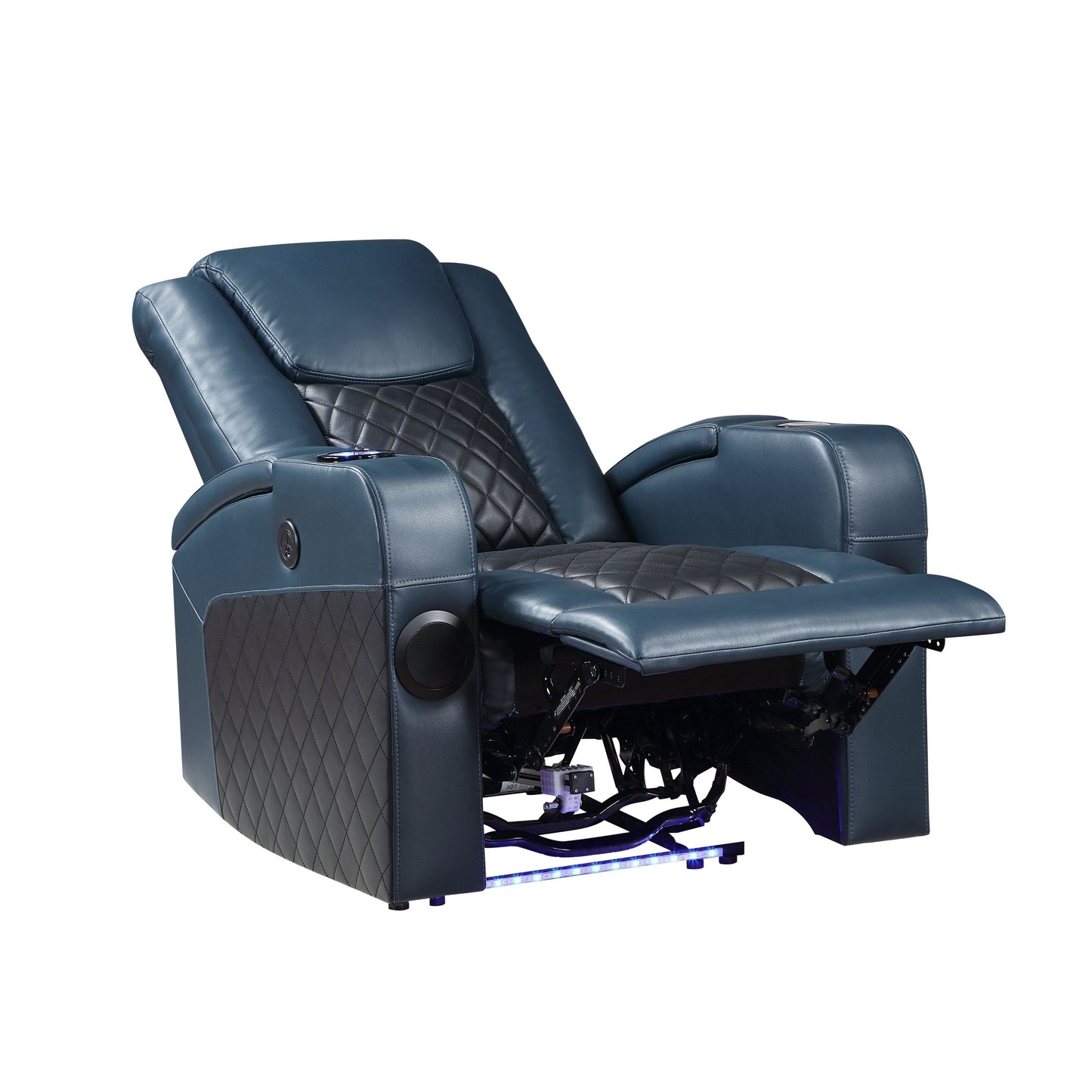 Fauteuil inclinable électrique Alair Aire en cuir bleu et noir avec Bluetooth, chargeur sans fil et porte-gobelet