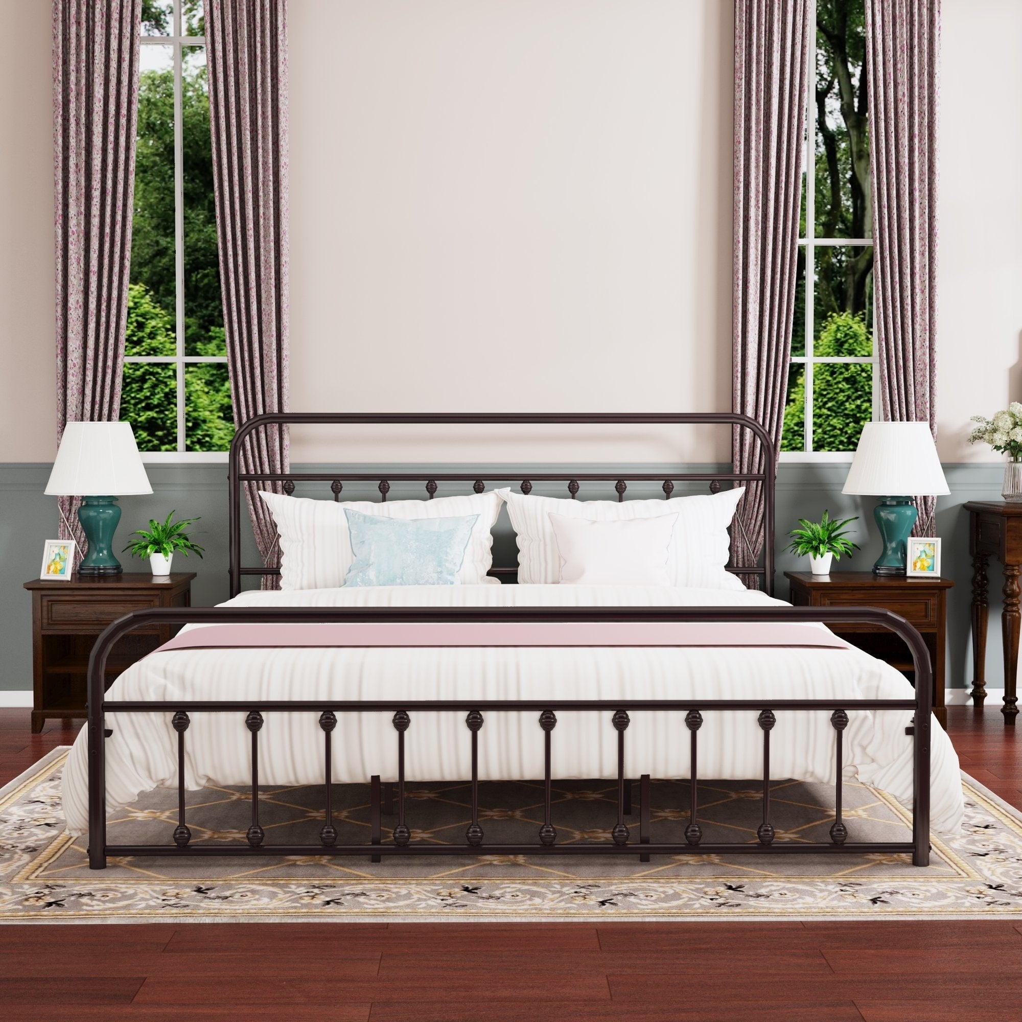 Cadre de lit plateforme en métal vintage simple Alazyhome, montage facile