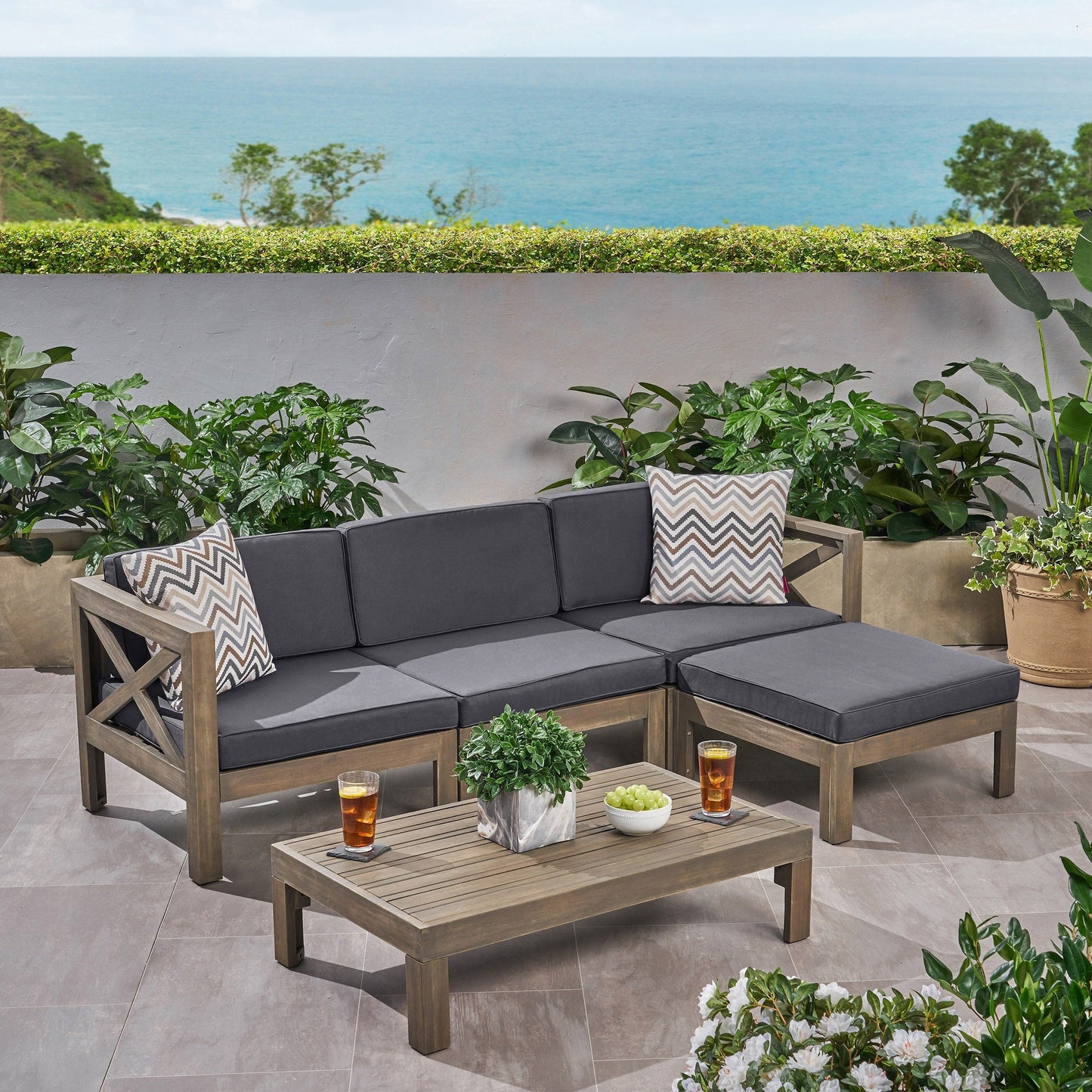 Ensemble de canapés d'extérieur Alcove en bois d'acacia 5 pièces par Christopher Knight Home