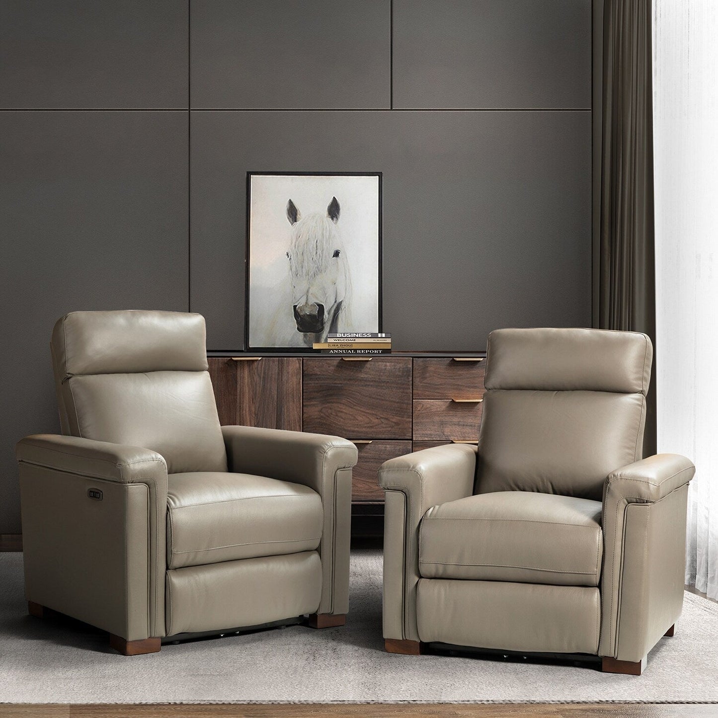 Fauteuil inclinable électrique classique contemporain Alicia 34,65 po en cuir véritable avec port USB (lot de 2)