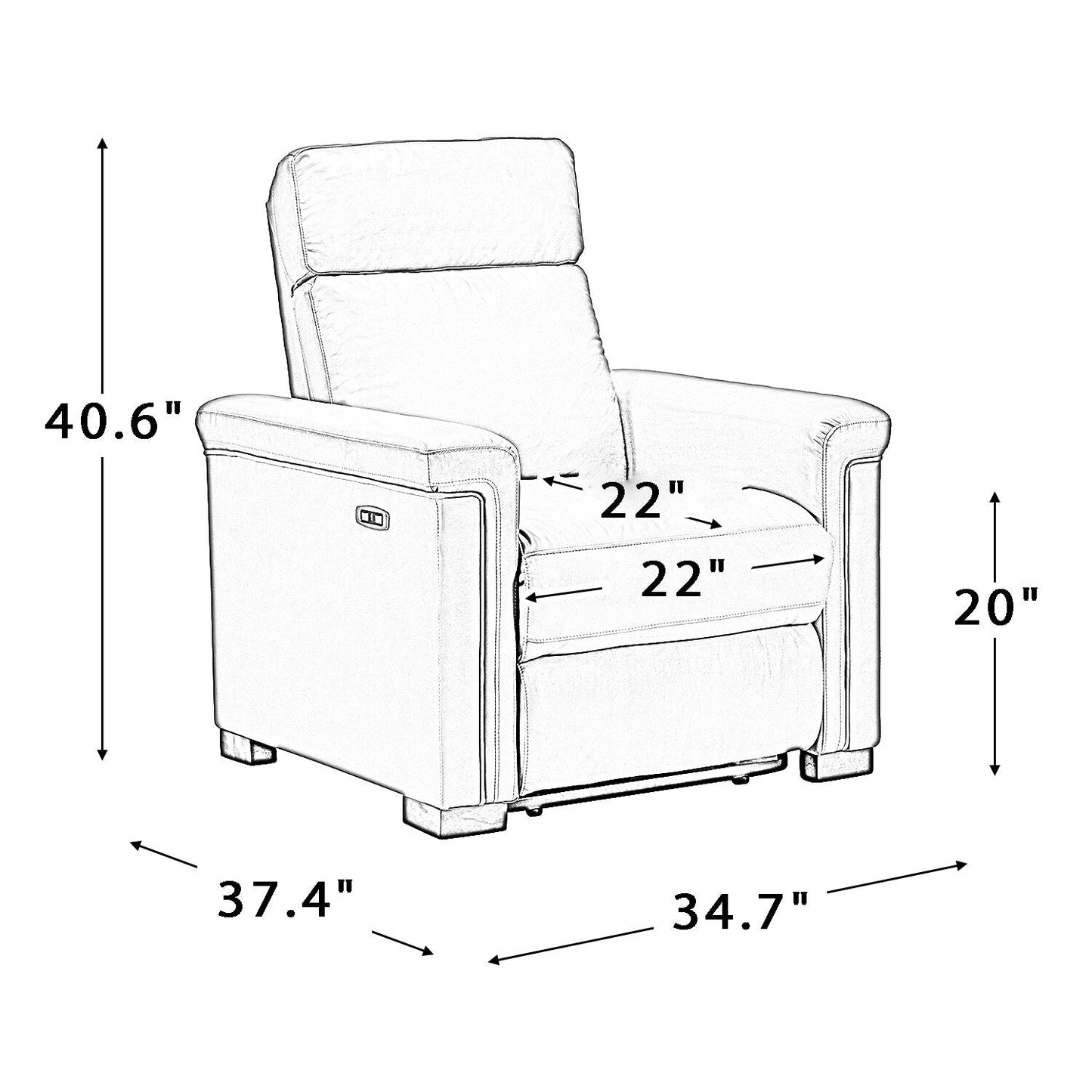 Fauteuil inclinable électrique classique contemporain Alicia 34,65 po en cuir véritable avec port USB (lot de 2)