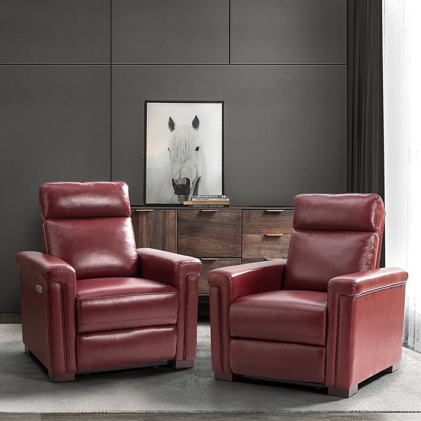 Fauteuil inclinable électrique classique contemporain Alicia 34,65 po en cuir véritable avec port USB (lot de 2)