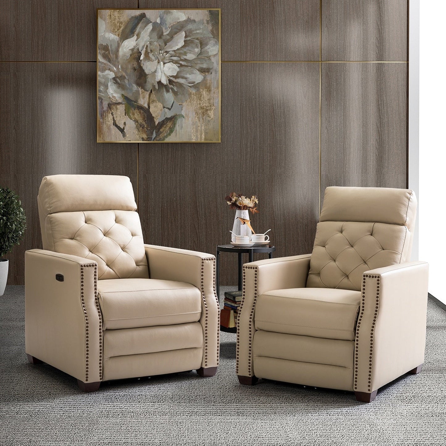 Fauteuil inclinable électrique Alina 31,50 pouces de large en cuir véritable avec port USB, lot de 2