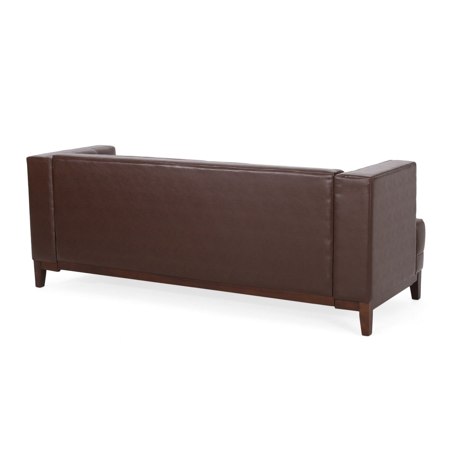 Canapé Alio, 3 places, 205 cm, accoudoirs style smoking, similicuir marron capitonné