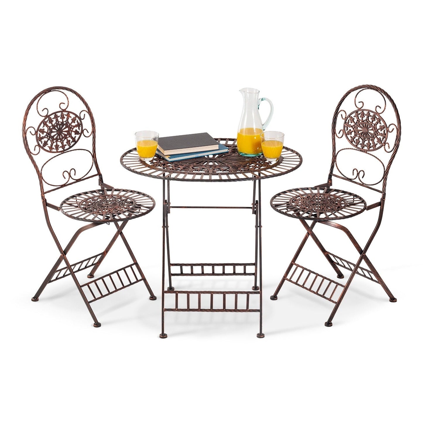 Ensemble bistrot ovale 3 pièces d'intérieur/extérieur Alpine Corporation, table et chaises pliantes, sièges de patio, bronze