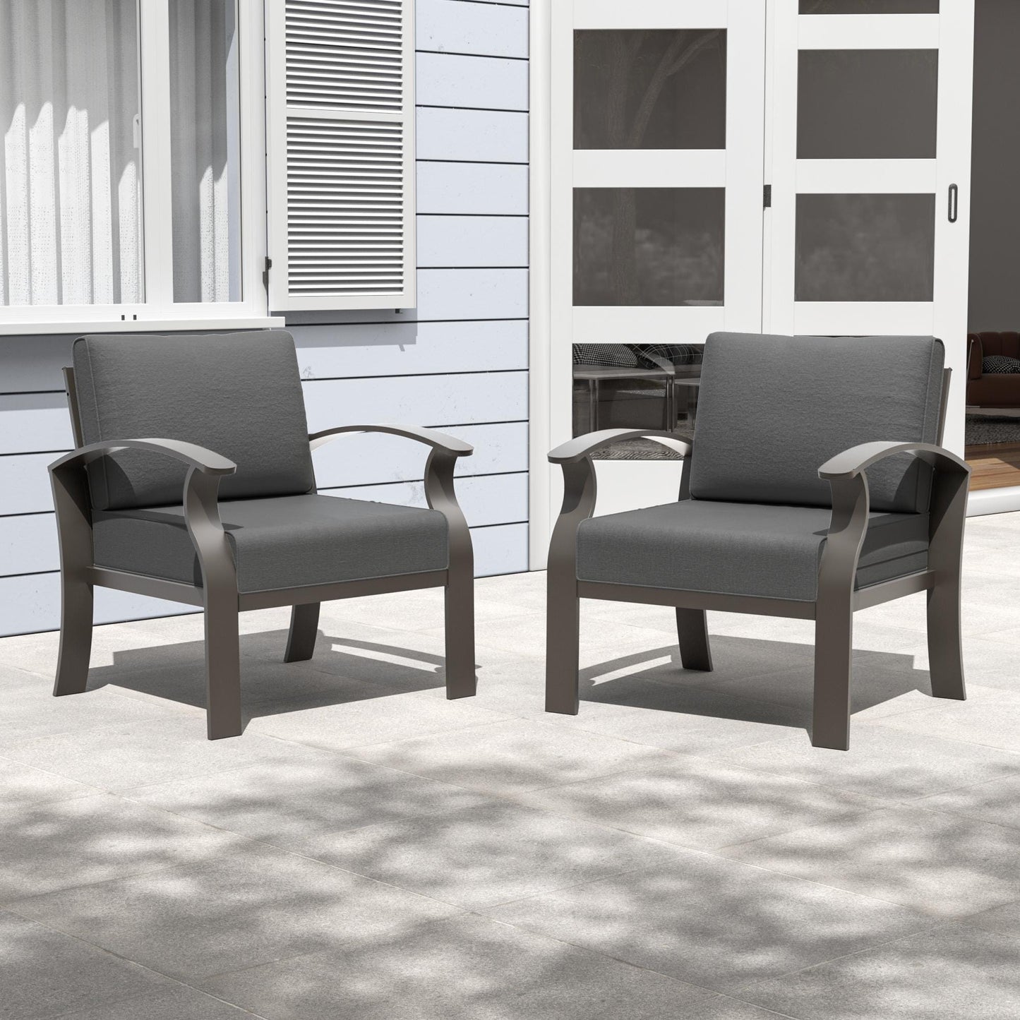 Ensemble de meubles de jardin en aluminium avec foyer, poufs, chaises pivotantes et canapé sectionnel avec coussins épais pour véranda et jardin