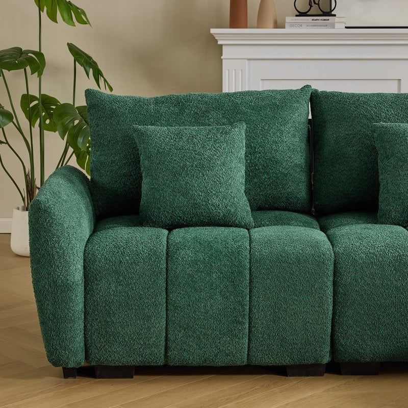 Canapé capitonné américain en tissu bouclé avec pouf - 3 places, 1 pouf