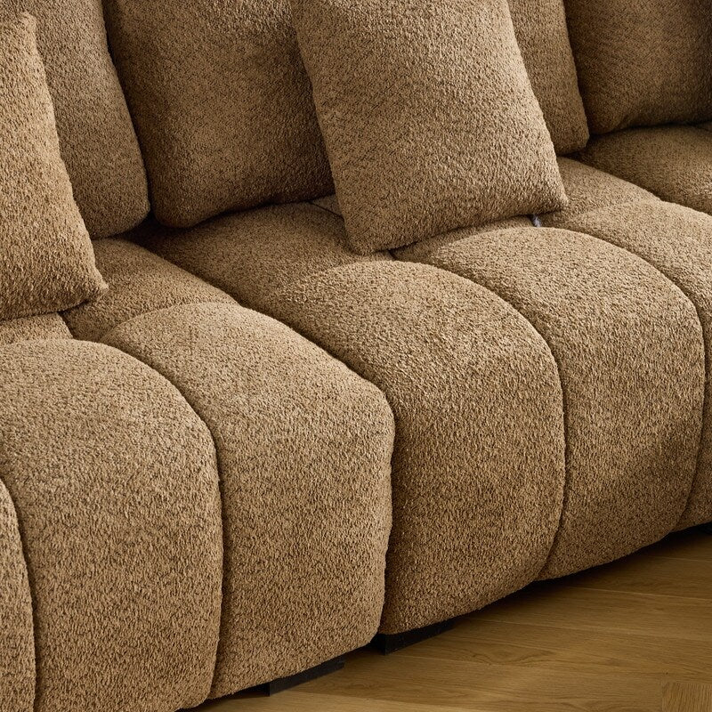 Canapé capitonné américain en tissu bouclé avec pouf - 3 places, 1 pouf