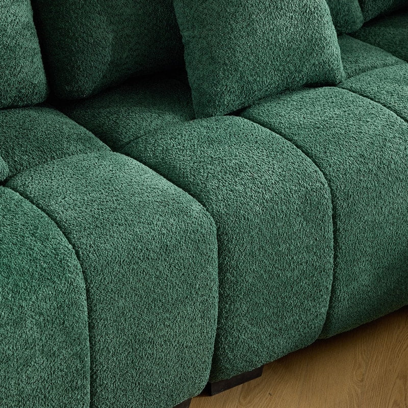 Canapé capitonné américain en tissu bouclé avec pouf - 3 places, 1 pouf