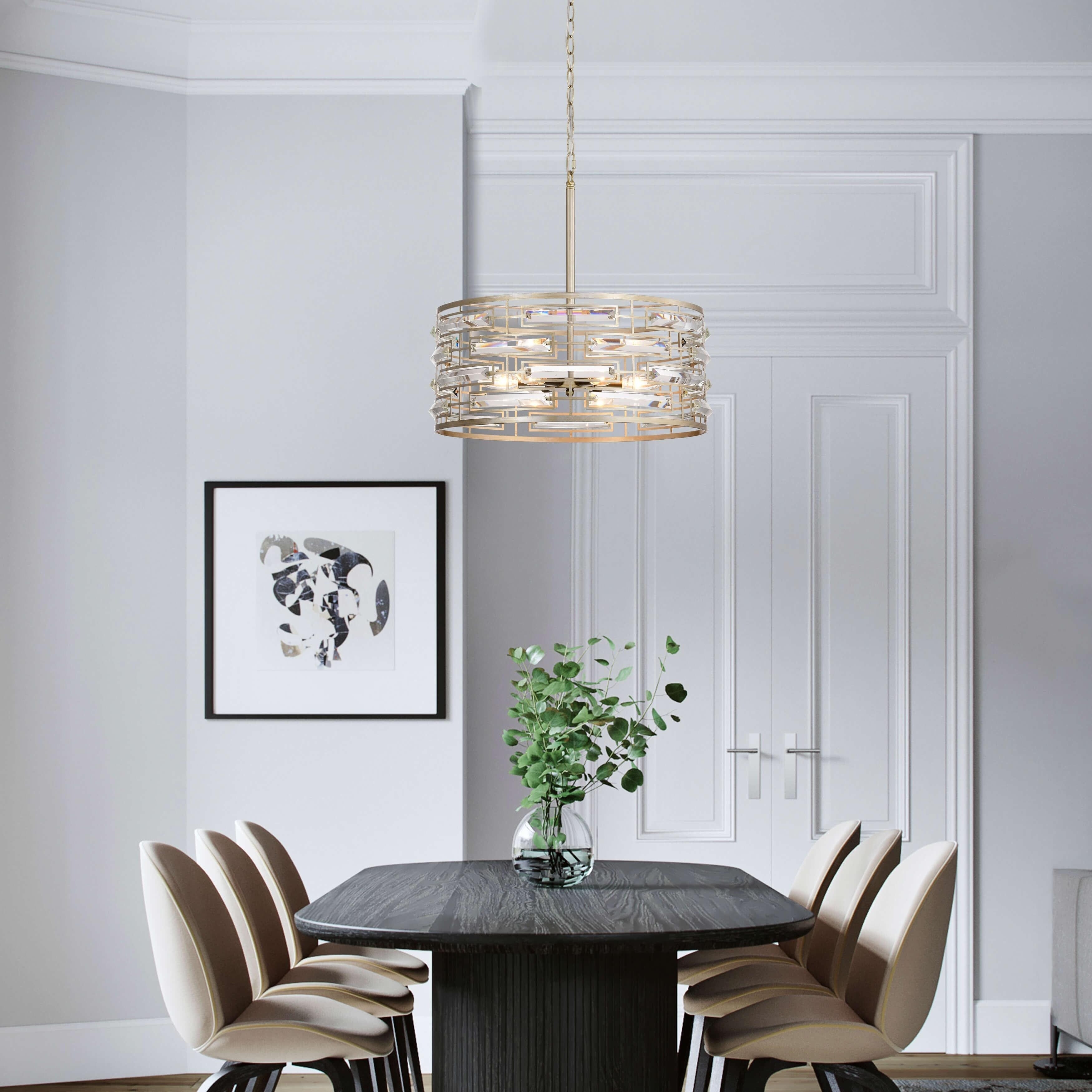 Lustre tambour Anita avec prisme en verre transparent