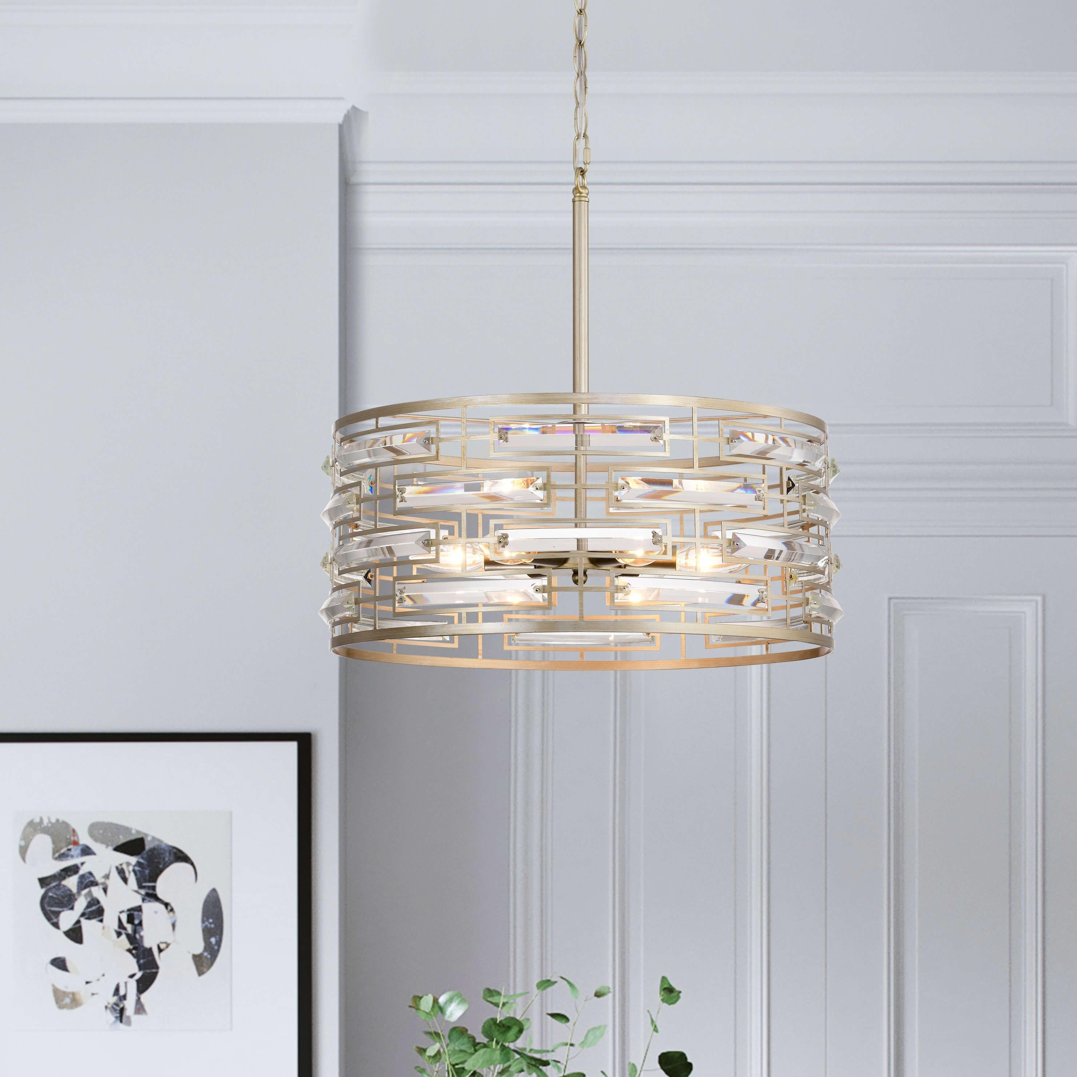 Lustre tambour Anita avec prisme en verre transparent