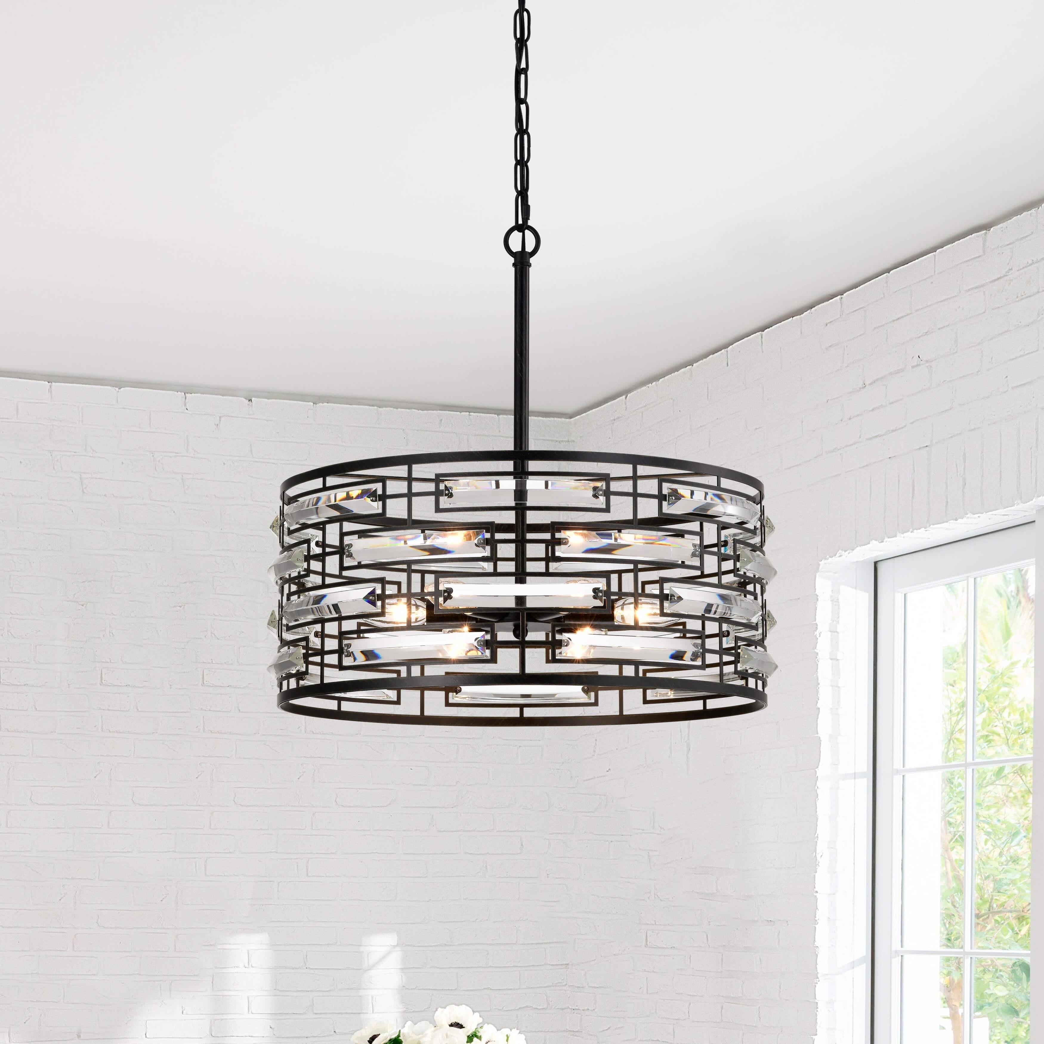 Lustre tambour Anita avec prisme en verre transparent