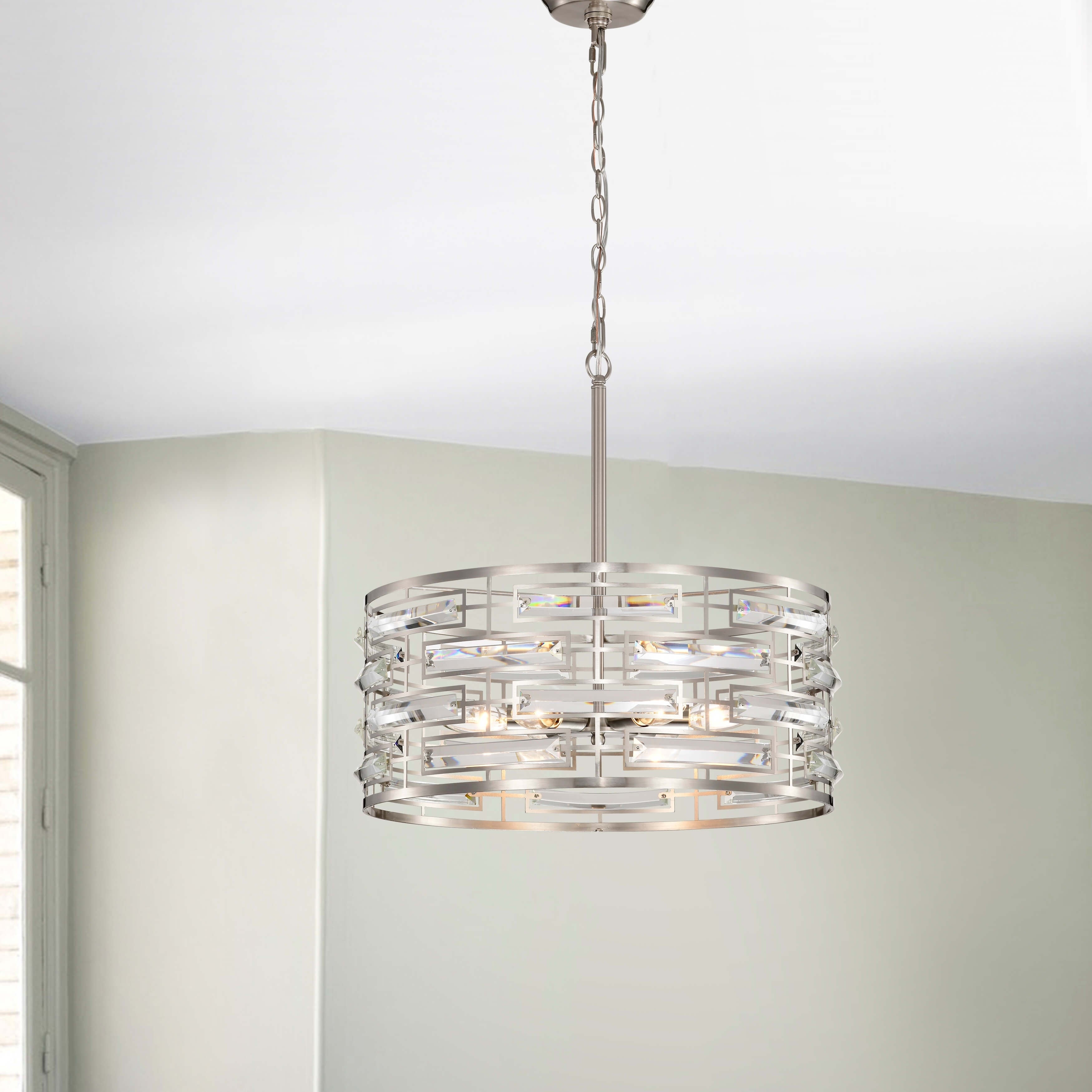 Lustre tambour Anita avec prisme en verre transparent