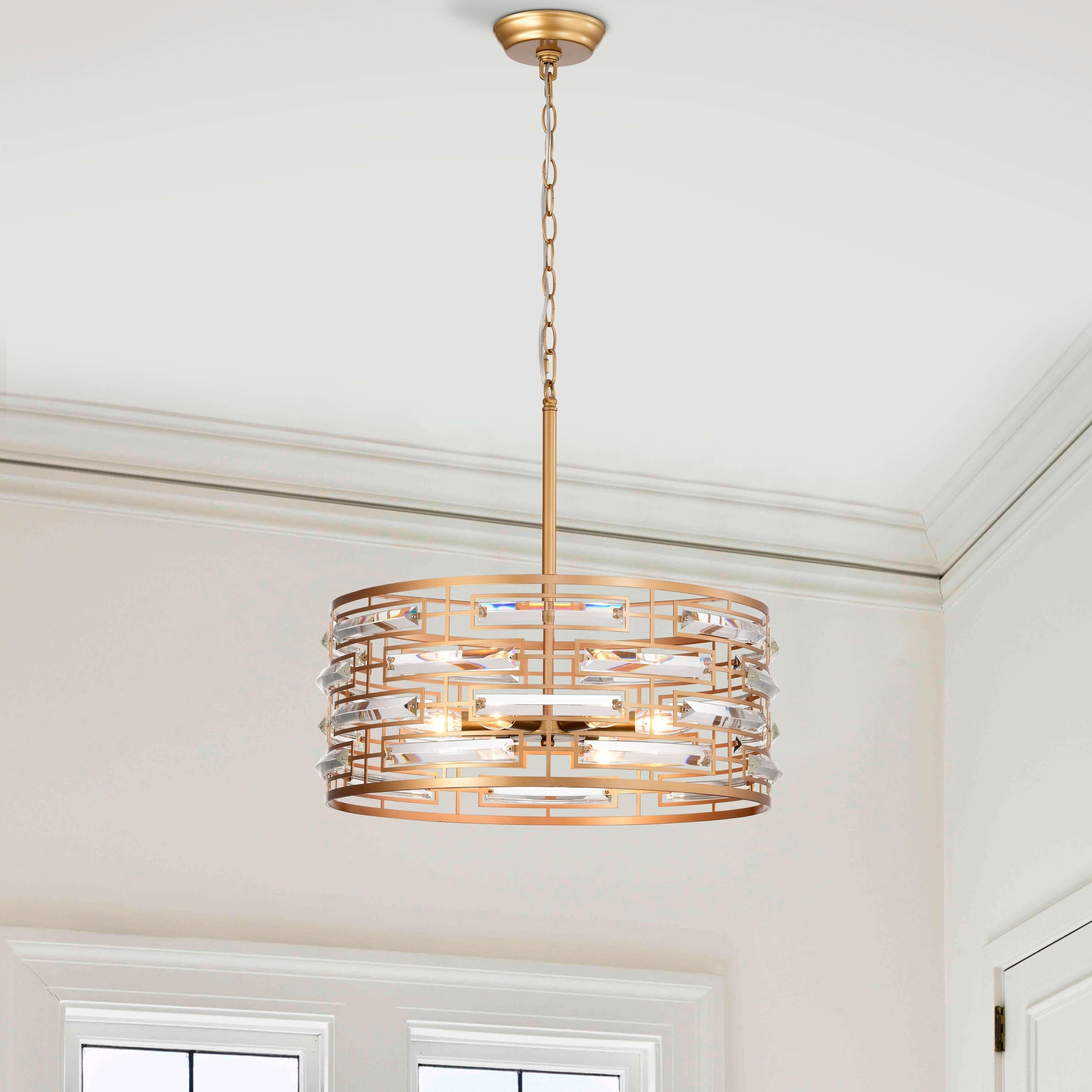 Lustre tambour Anita avec prisme en verre transparent