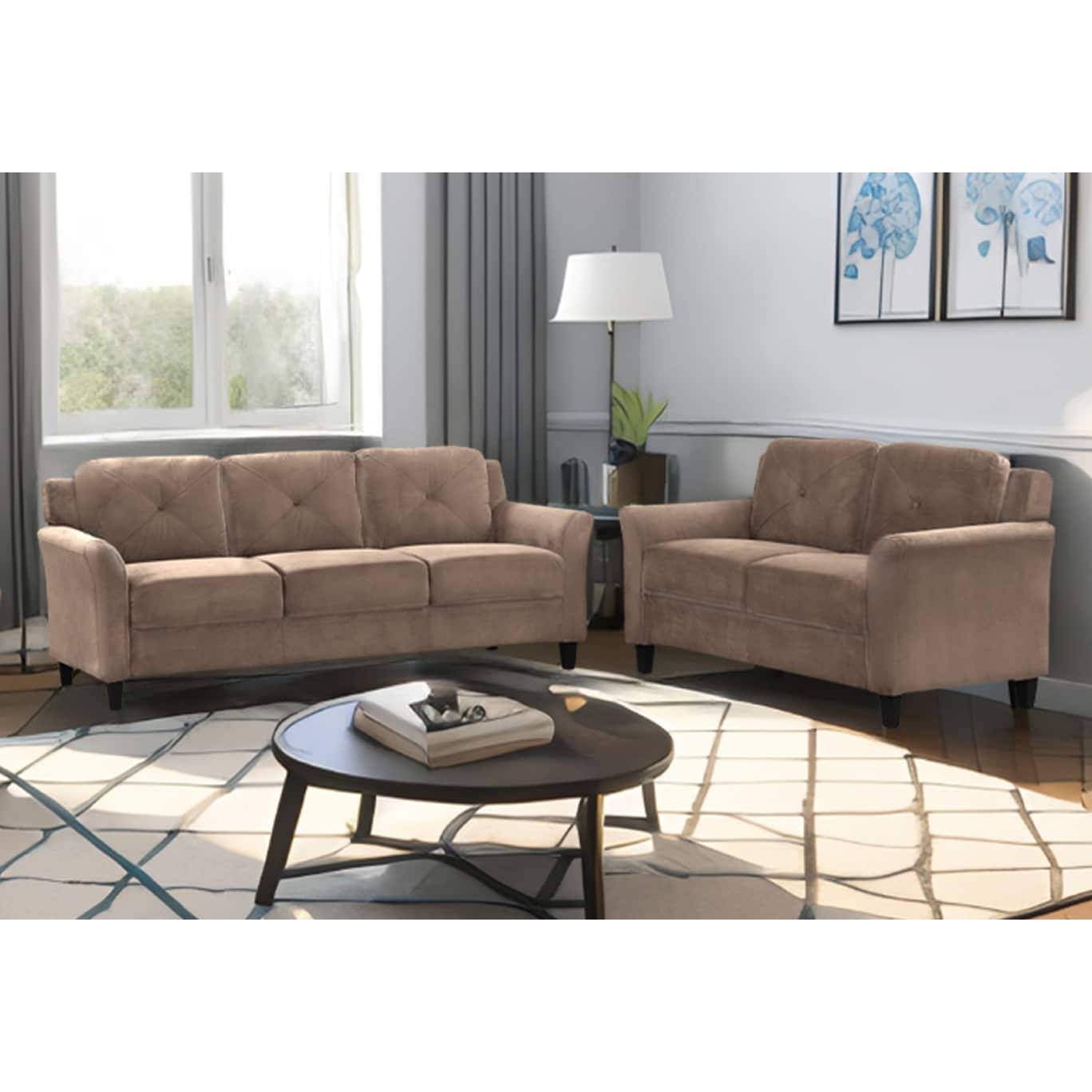 Canapé 3 places en polyester marron antique 74,9 avec structure en bois massif et coussins en éponge hautement élastiques pour le salon