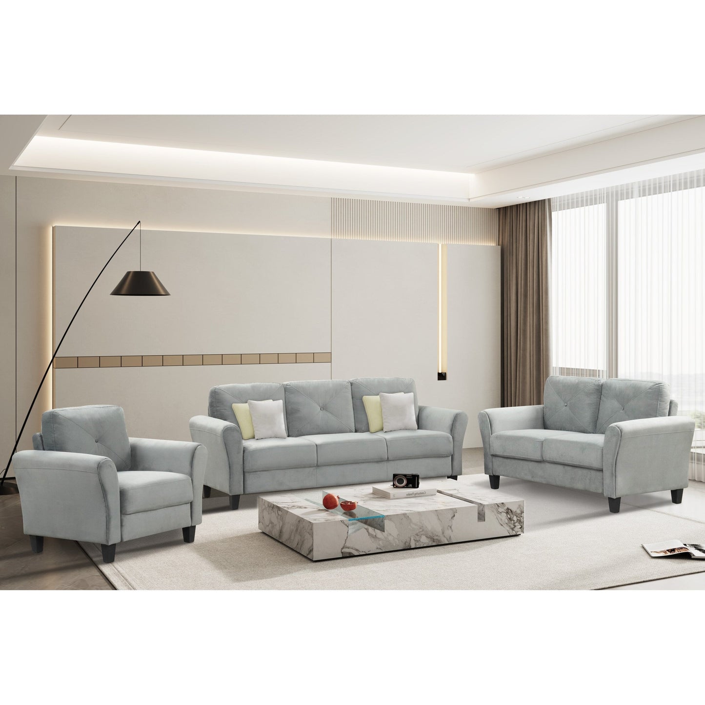 Canapé causeuse gris foncé antique en polyester 64,1 avec cadre en bois massif et coussins en éponge hautement élastiques pour le salon