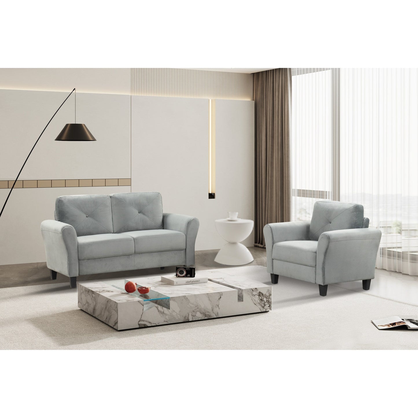 Canapé causeuse gris foncé antique en polyester 64,1 avec cadre en bois massif et coussins en éponge hautement élastiques pour le salon