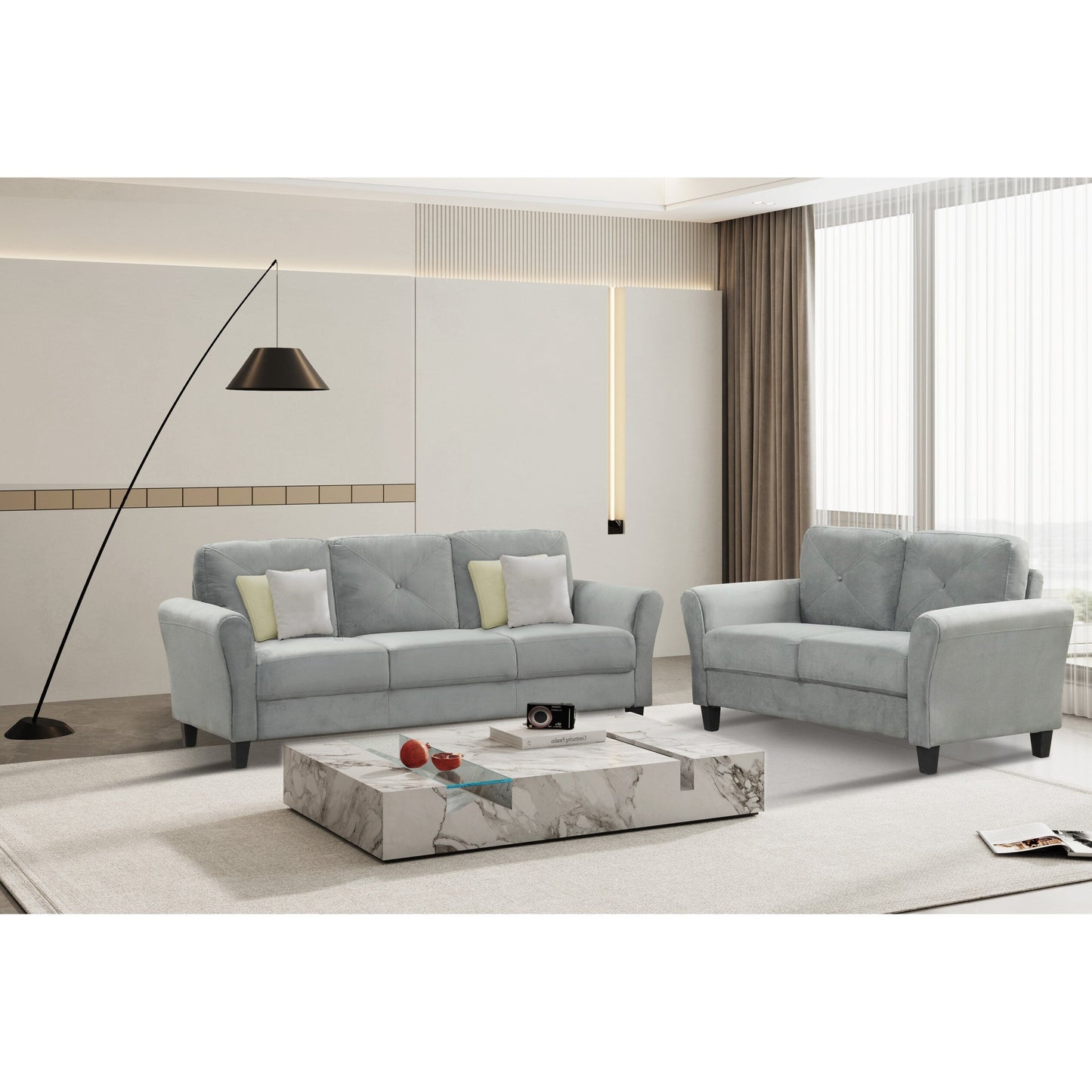 Canapé 3 places en polyester gris foncé antique avec cadre en bois