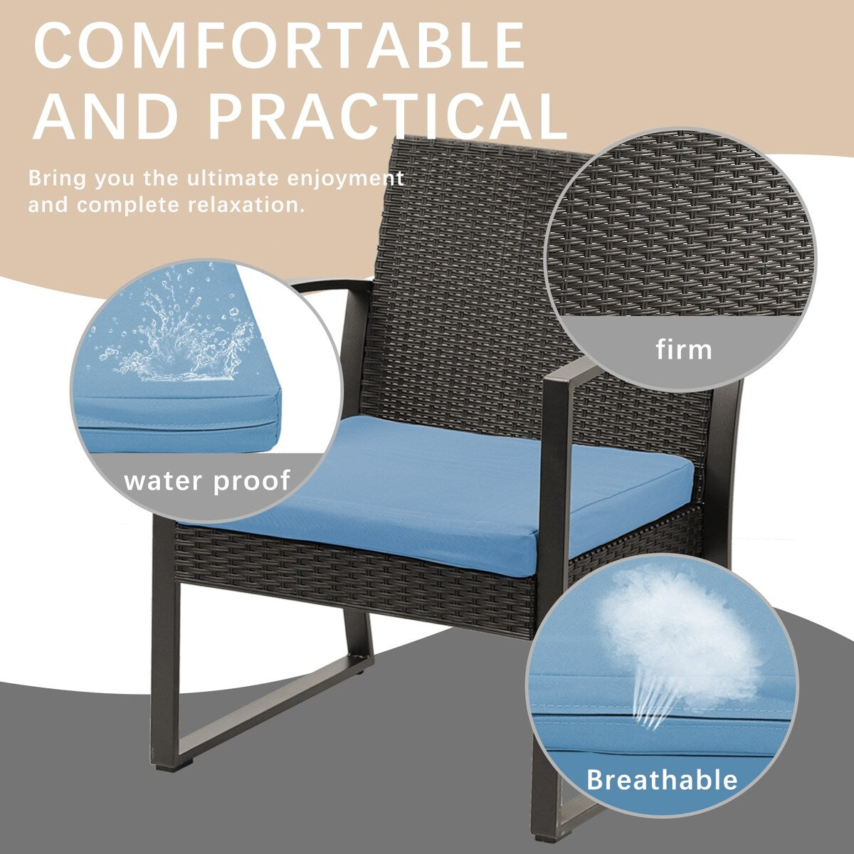 Ensemble de meubles de jardin Aoodor 3 pièces – Chaises d'extérieur en rotin avec table et canapé, coussins inclus – N/A