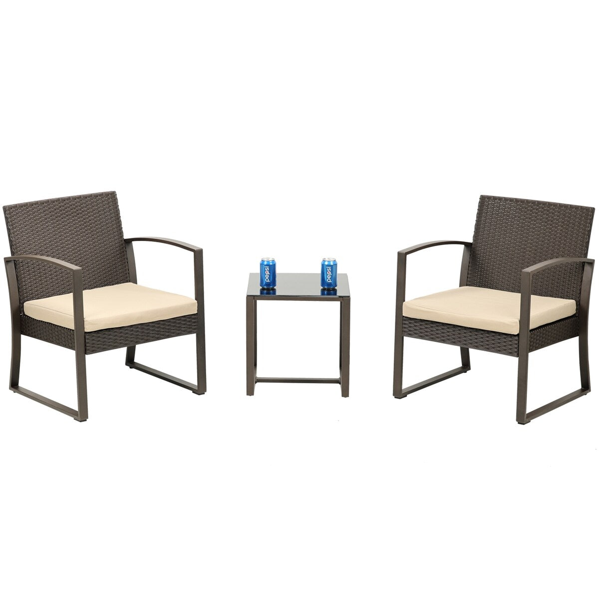 Ensemble de meubles de jardin Aoodor 3 pièces – Chaises d'extérieur en rotin avec table et canapé, coussins inclus – N/A