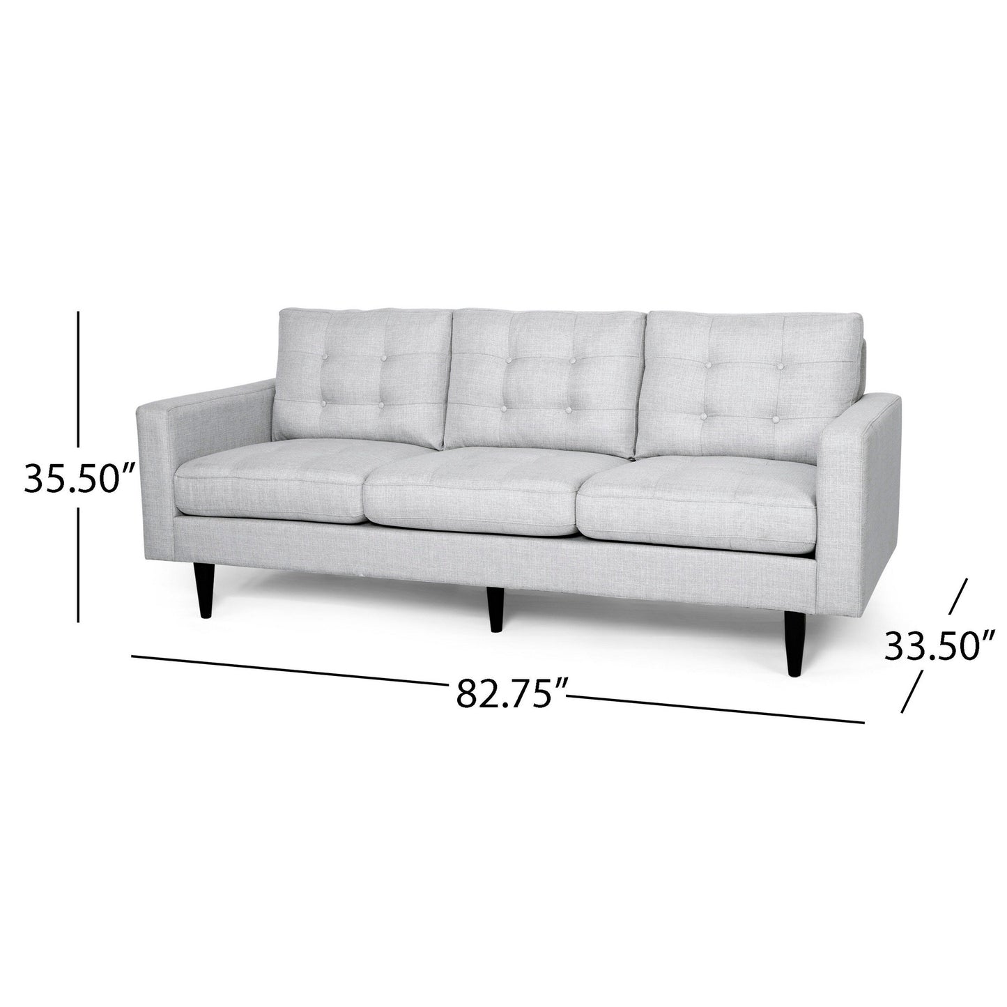 Canapé Apex, 3 places, 83 pouces, capitonné moderne, tissu gris clair