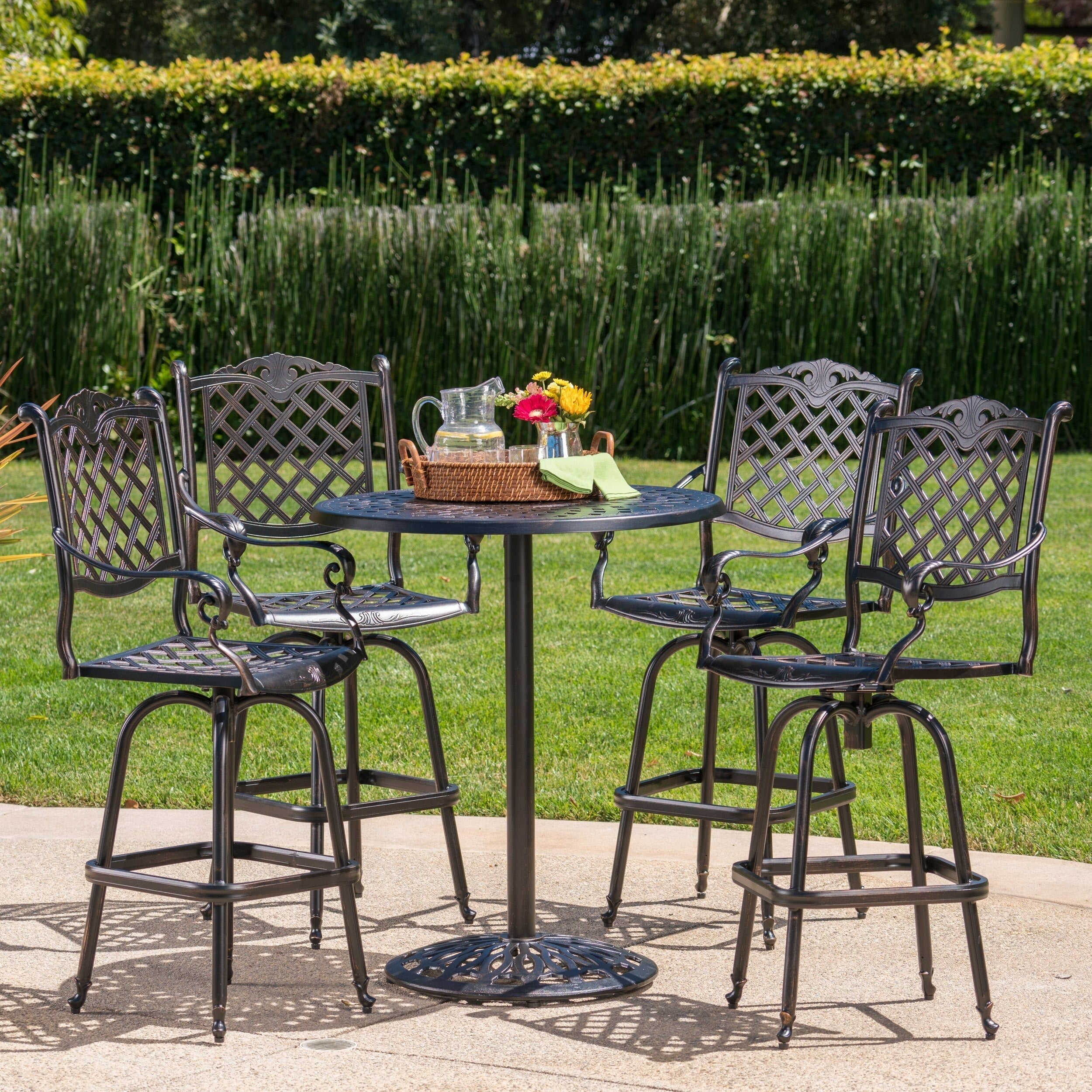 Ensemble de bar d'extérieur Arlana 5 pièces en aluminium avec trou pour parasol par Christopher Knight Home - N/A