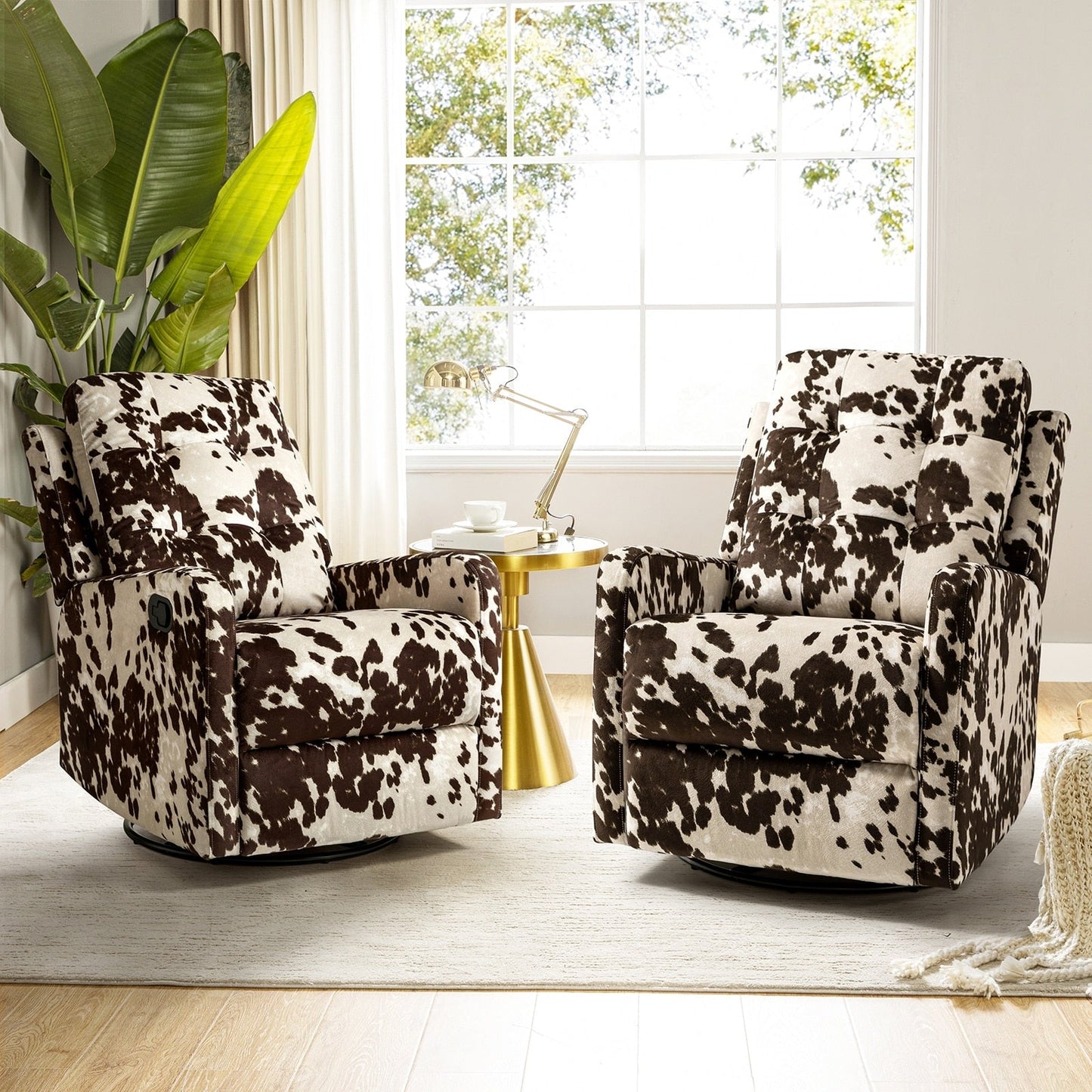 Fauteuil inclinable pivotant manuel Arlette Floral avec dossier capitonné, lot de 2