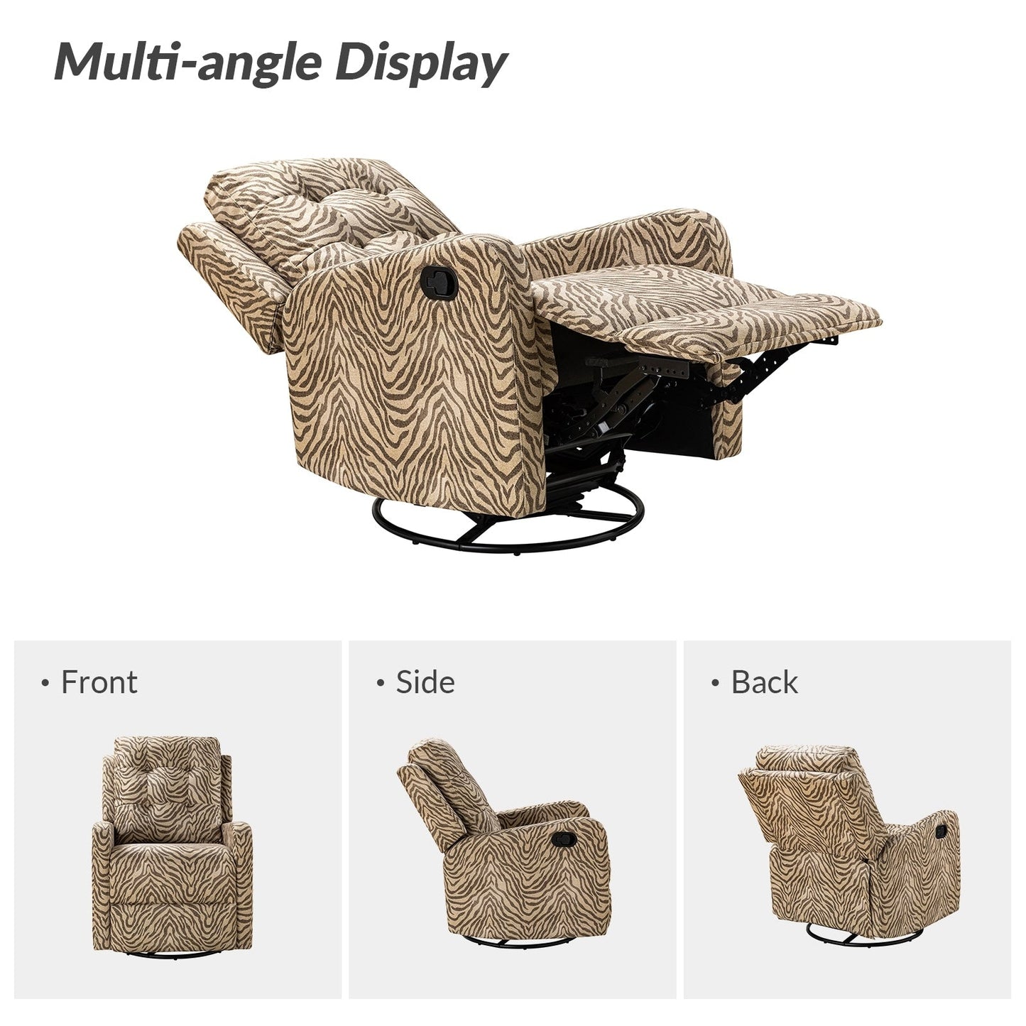 Fauteuil inclinable pivotant manuel Arlette Floral avec dossier capitonné, lot de 2